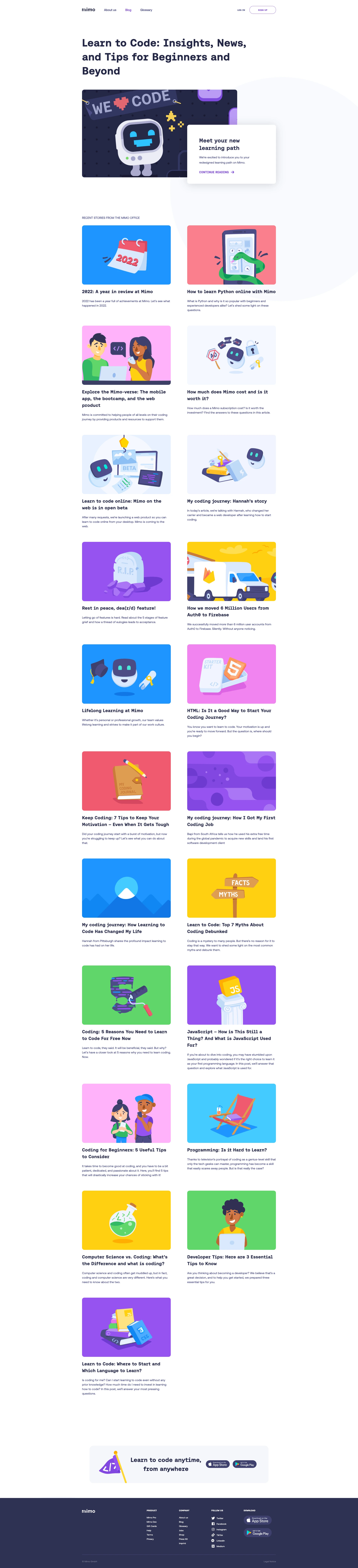 Mimo Landing Page Example: Learn to code at your own pace with Mimo. Offering beginner-friendly courses in Python, JavaScript, HTML, CSS, and more. Engage in interactive exercises, real-world projects, and earn shareable certificates. Join the Mimo community and start your coding journey today!
