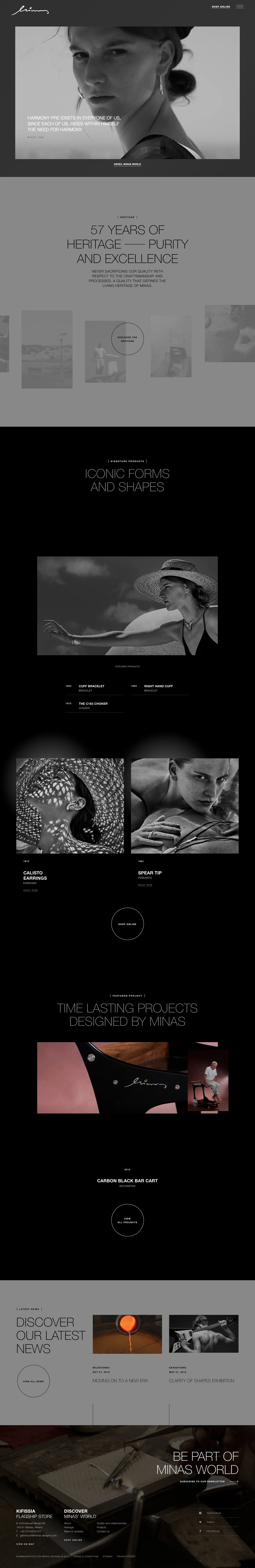 Minas Designs Landing Page Example: Minas lived and worked for 11 years in new york, as a freelancer and established his presence as a designer, creating pieces in gold and silver.