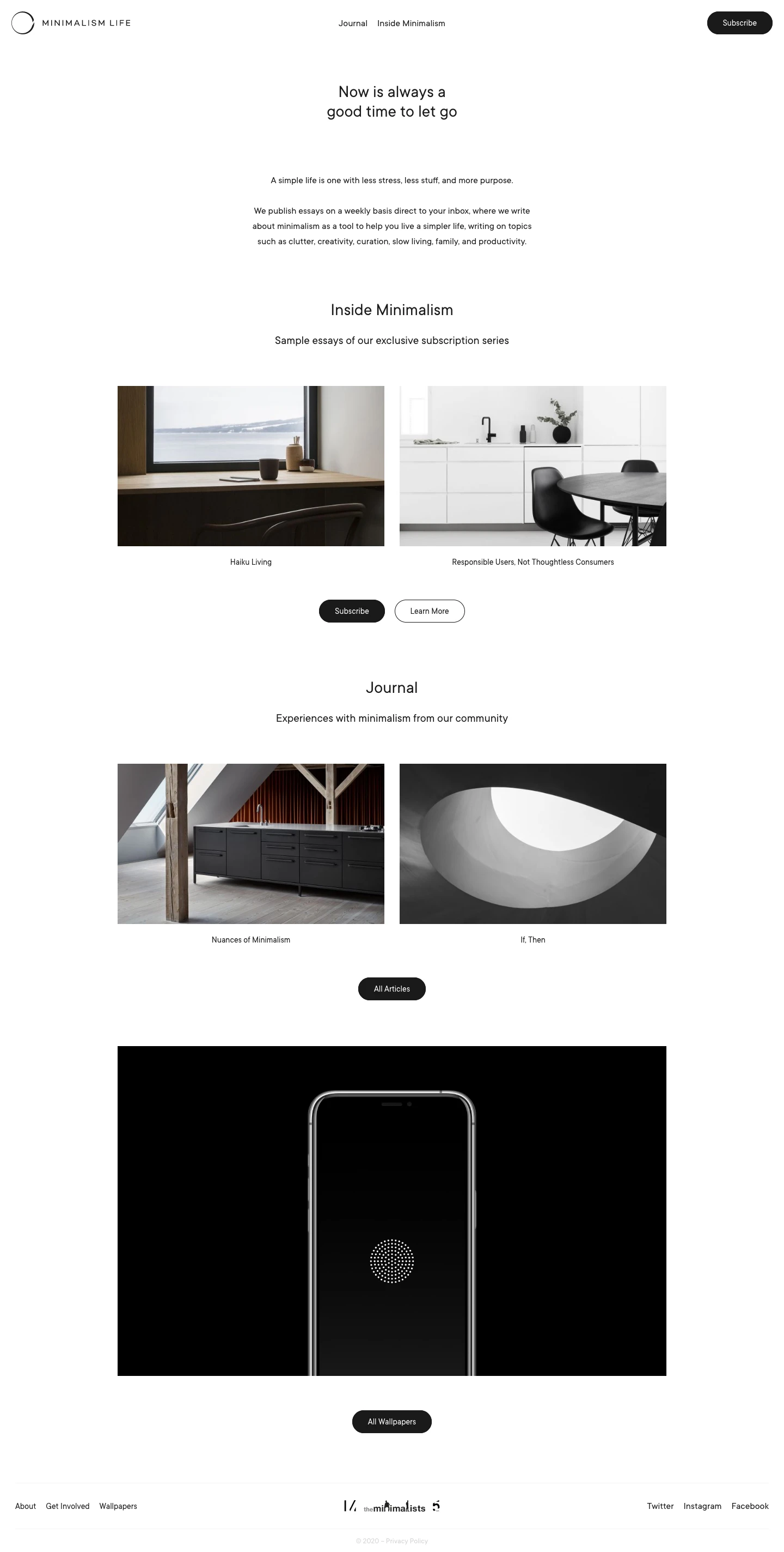 Minimalism Life  Landing Page Example: A simple life is one with less stress, less stuff, and more purpose. We want to provide you with the ingredients to live a more focused, healthier.