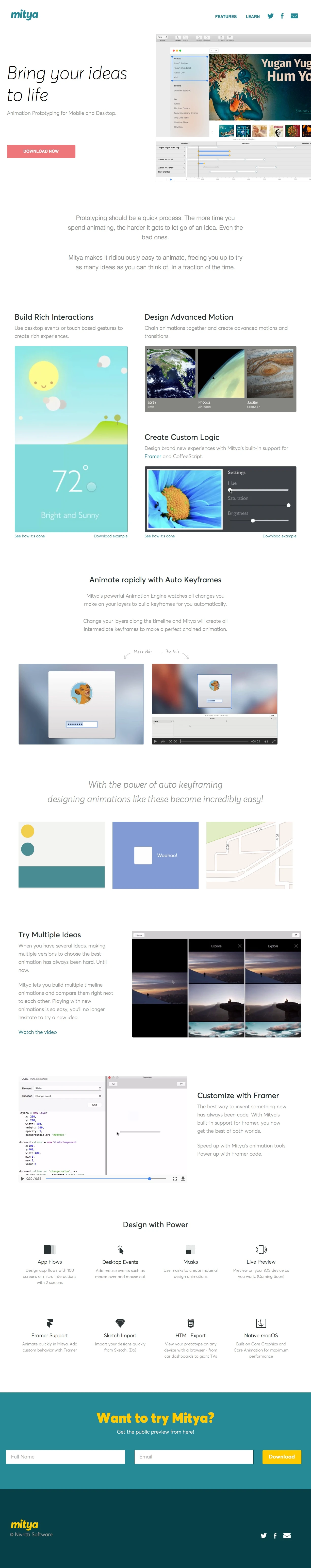 Mitya Landing Page Example: Animation Prototyping for Mobile and Desktop.