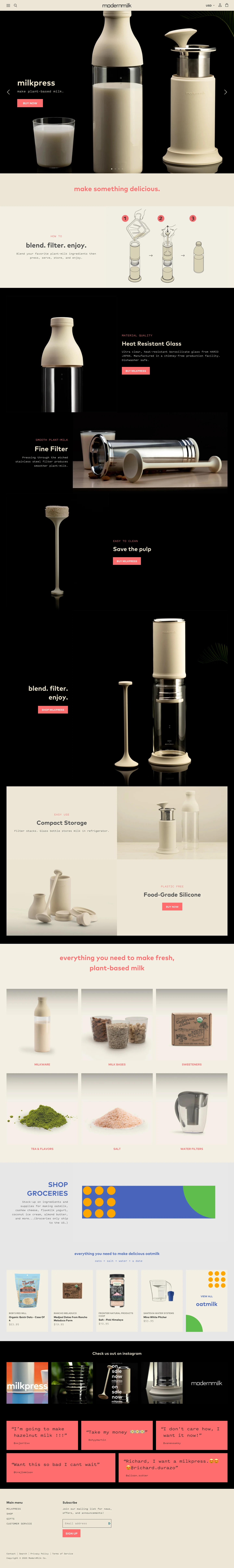 ModernMilk Landing Page Example: Make something delicious. Make plant-based milk.