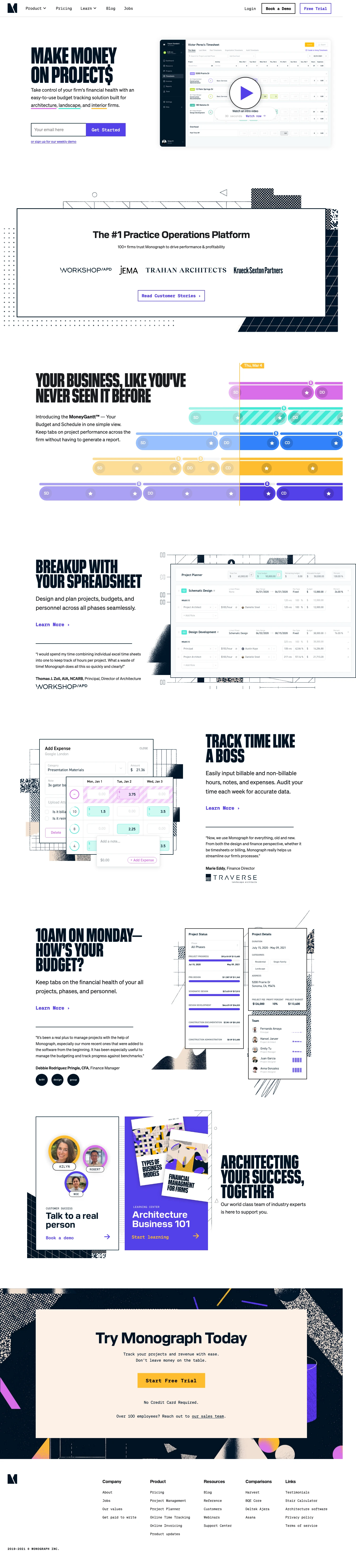 Monograph Landing Page Example: Take control of your firm's financial health with an easy-to-use budget tracking solution built for architecture, landscape, and interior firms.
