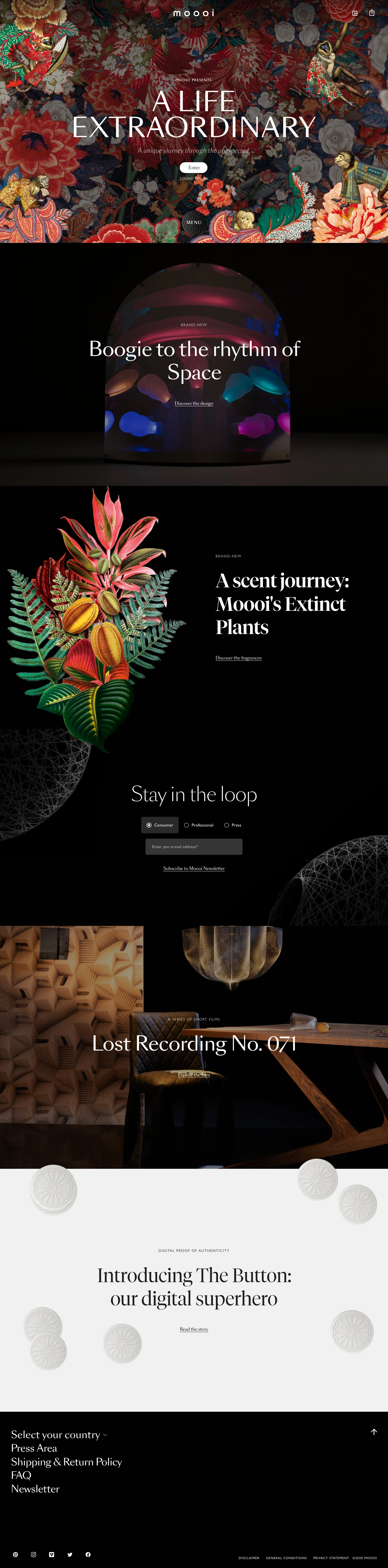 Moooi Landing Page Example: Moooi presents creative luxury for a well curated life. Innovative, provocative & poetic at the same time. A life extraordinary!