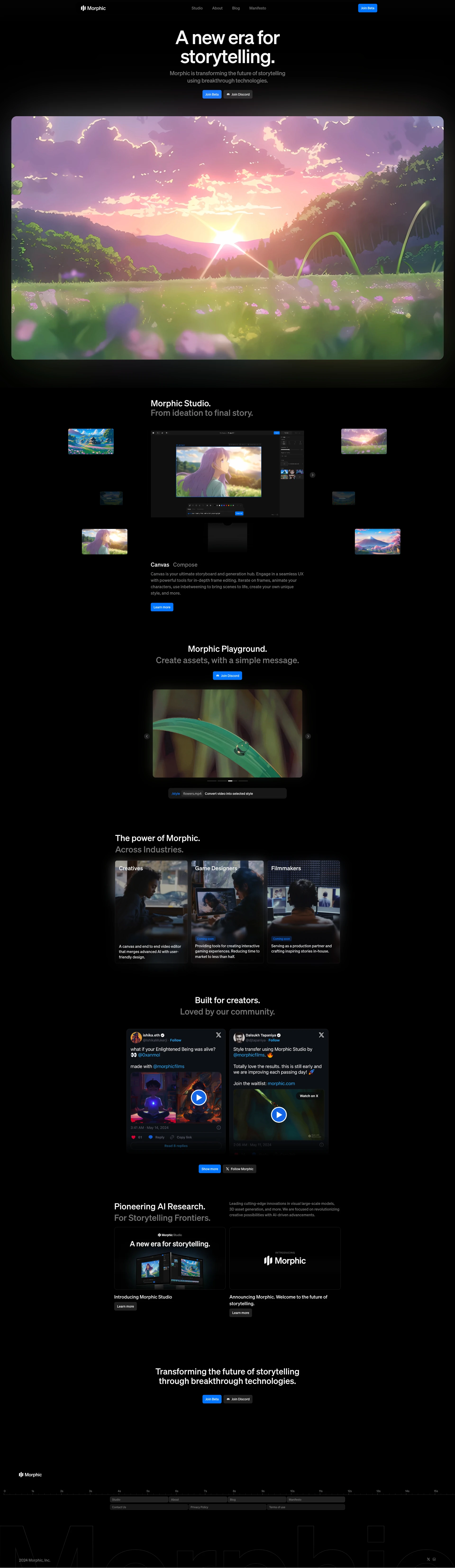 Morphic Landing Page Example: Morphic is transforming the future of storytelling using breakthrough technologies.