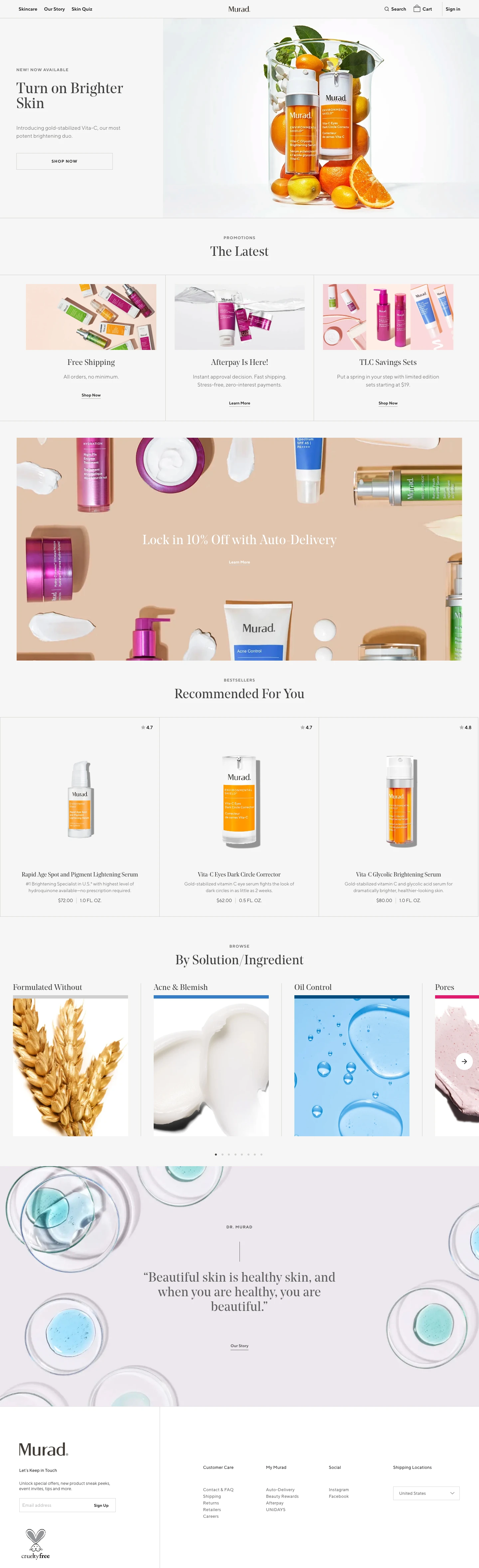 Murad Landing Page Example: Gain total skin wellness through Murad’s science -backed professional skin care treatments and solutions that promote healthy, nourished, and beautiful skin.