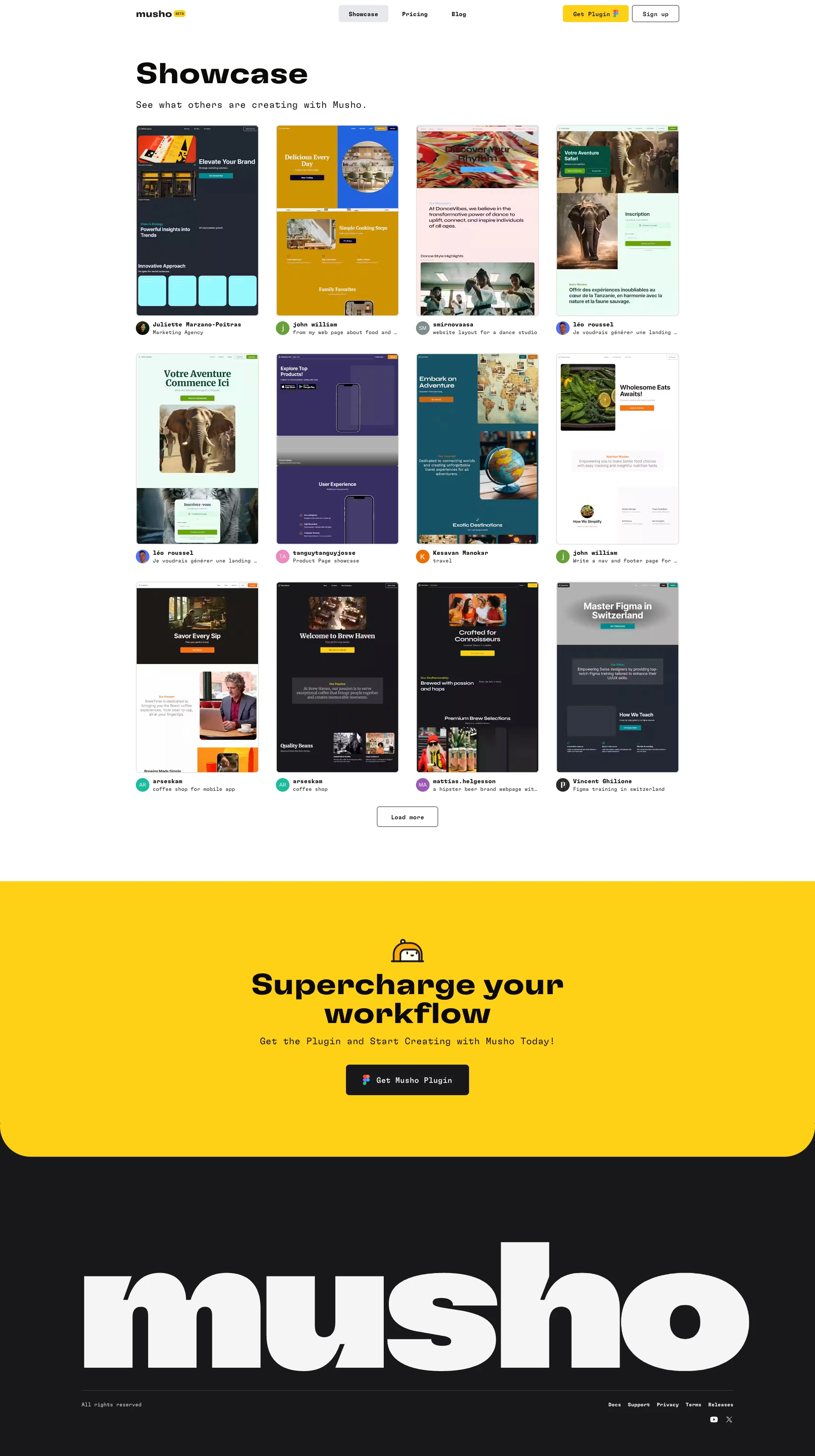 Musho.ai Landing Page Example: Musho turns your prompts into nearly-complete, dev-ready websites with simple layouts, great copy, and gorgeous images.