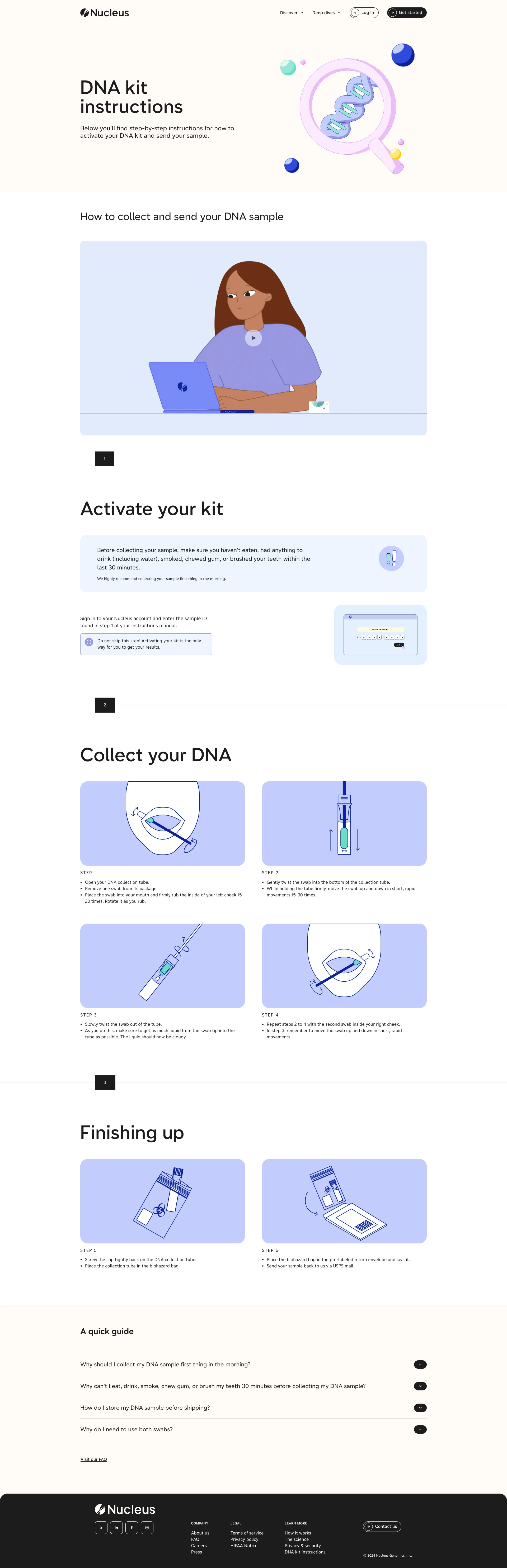 Nucleus Genomics Landing Page Example: Rediscover yourself. Nucleus is a new era of proactive health, delivering insights guided by your unique DNA and lifestyle that inspire your healthiest life.