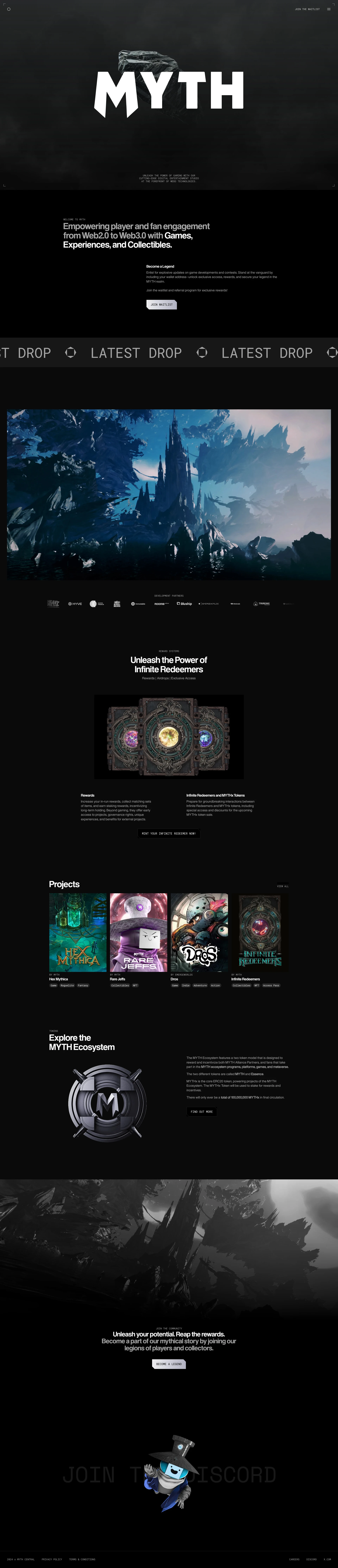 MYTH Landing Page Example: MYTH is a cutting-edge digital entertainment studio that seamlessly integrates web3 technologies to revolutionize the gaming and Metaverse landscape.