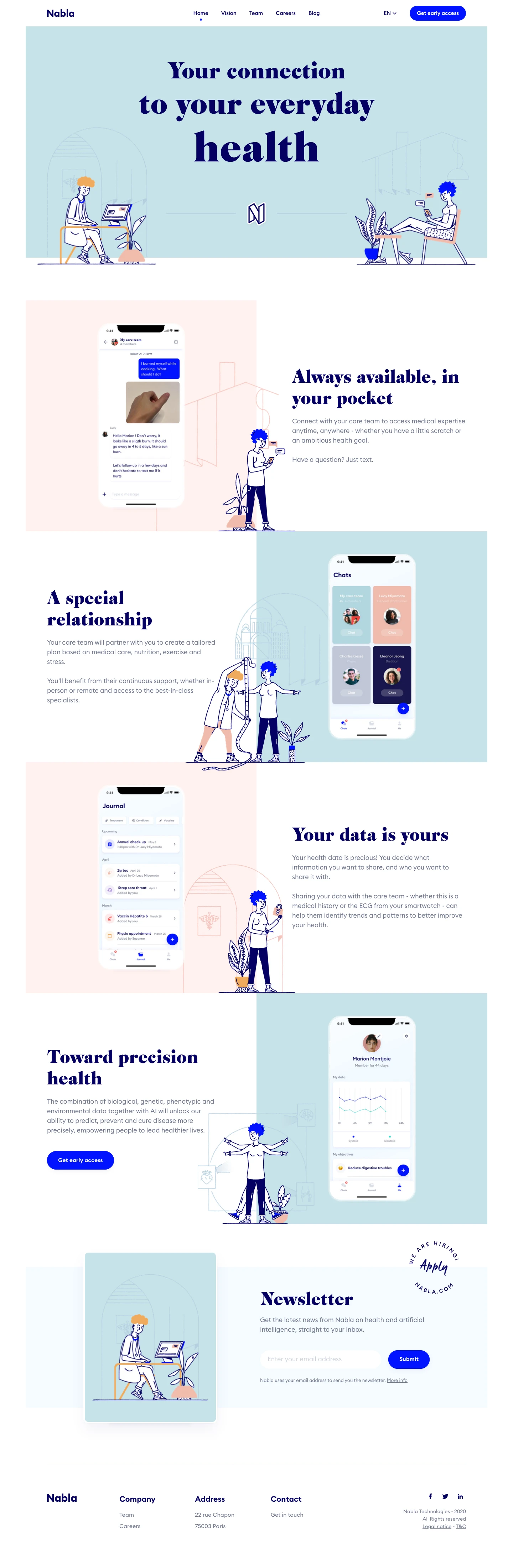 Nabla Landing Page Example: Your connection to your everyday health.