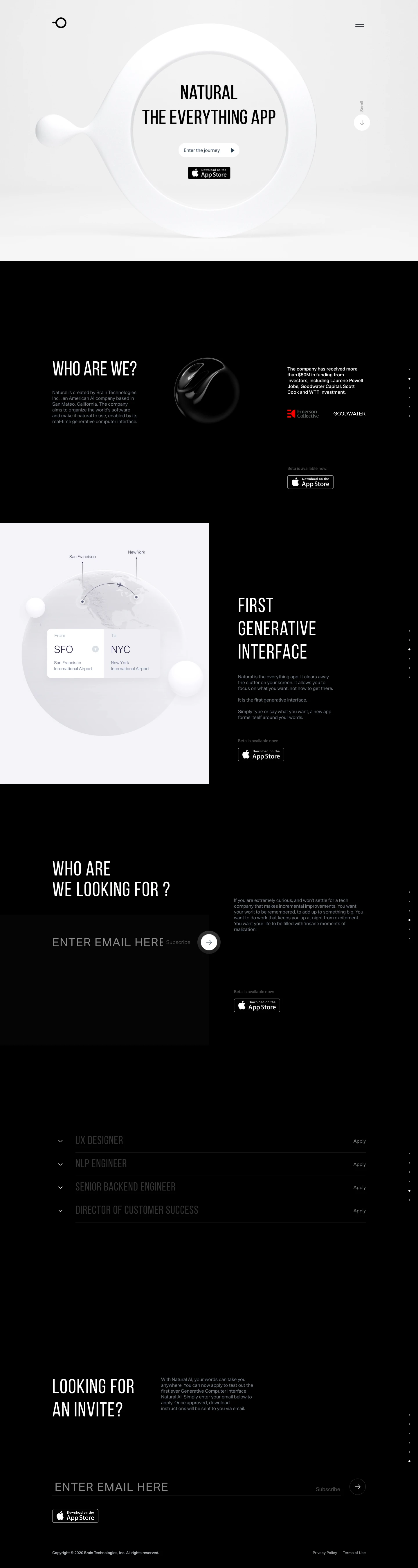 Natural Landing Page Example: Natural is created by Brain Technologies Inc. , an American AI company based in San Mateo, California. The company aims to organize the world's software and make it natural to use, enabled by its real-time generative computer interface.