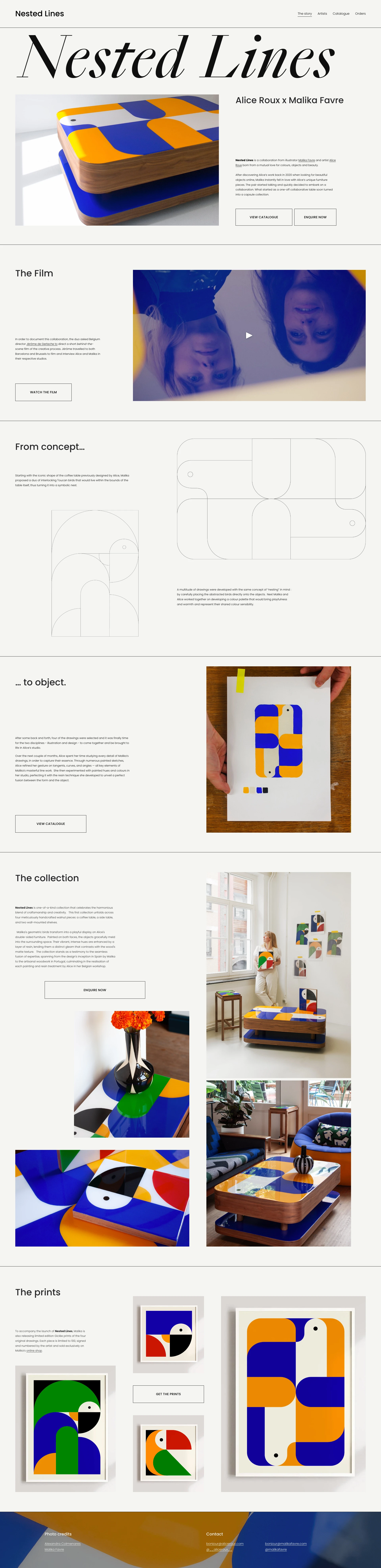 Nested Lines Landing Page Example: Nested Lines is a collaboration from illustrator Malika Favre and artist Alice Roux born from a mutual love for colours, objects and beauty.