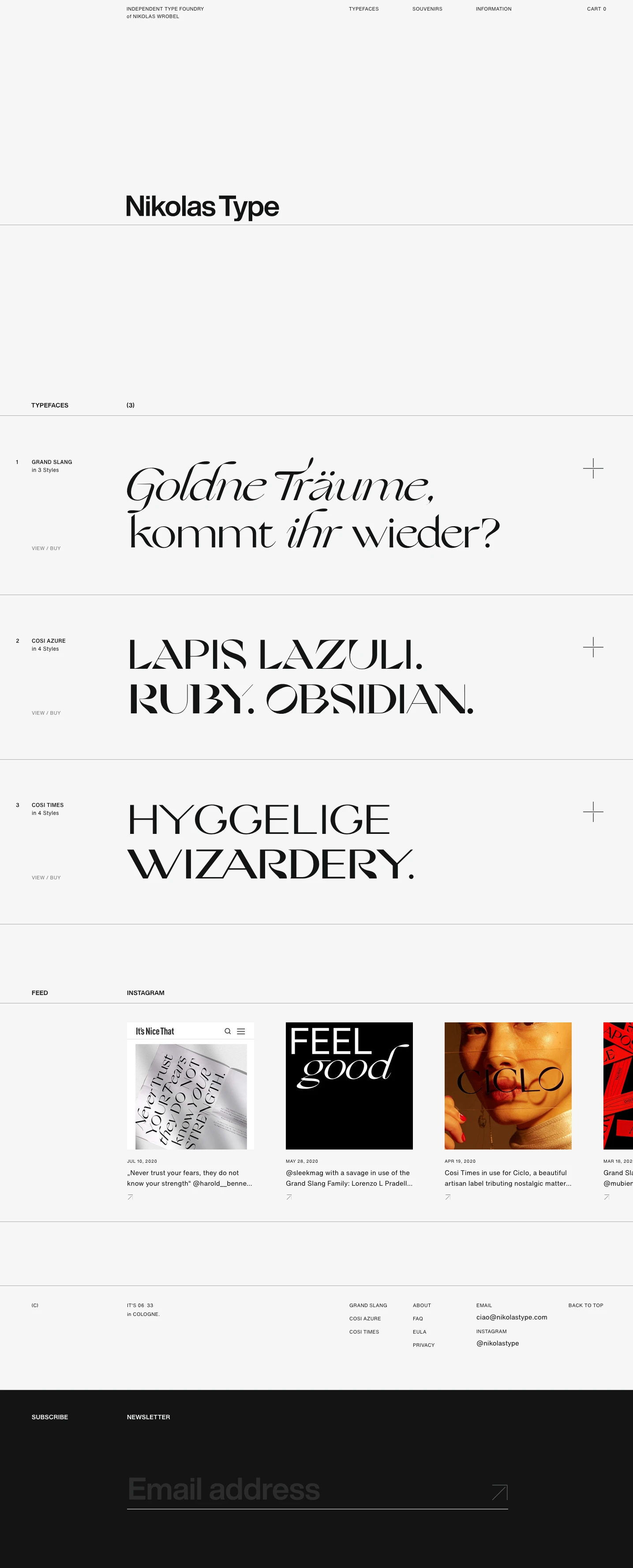 Nikolas Type Landing Page Example: Nikolas Type is the independent type foundry of Nikolas Wrobel, creating retail and bespoke typefaces for analog and digital media.
