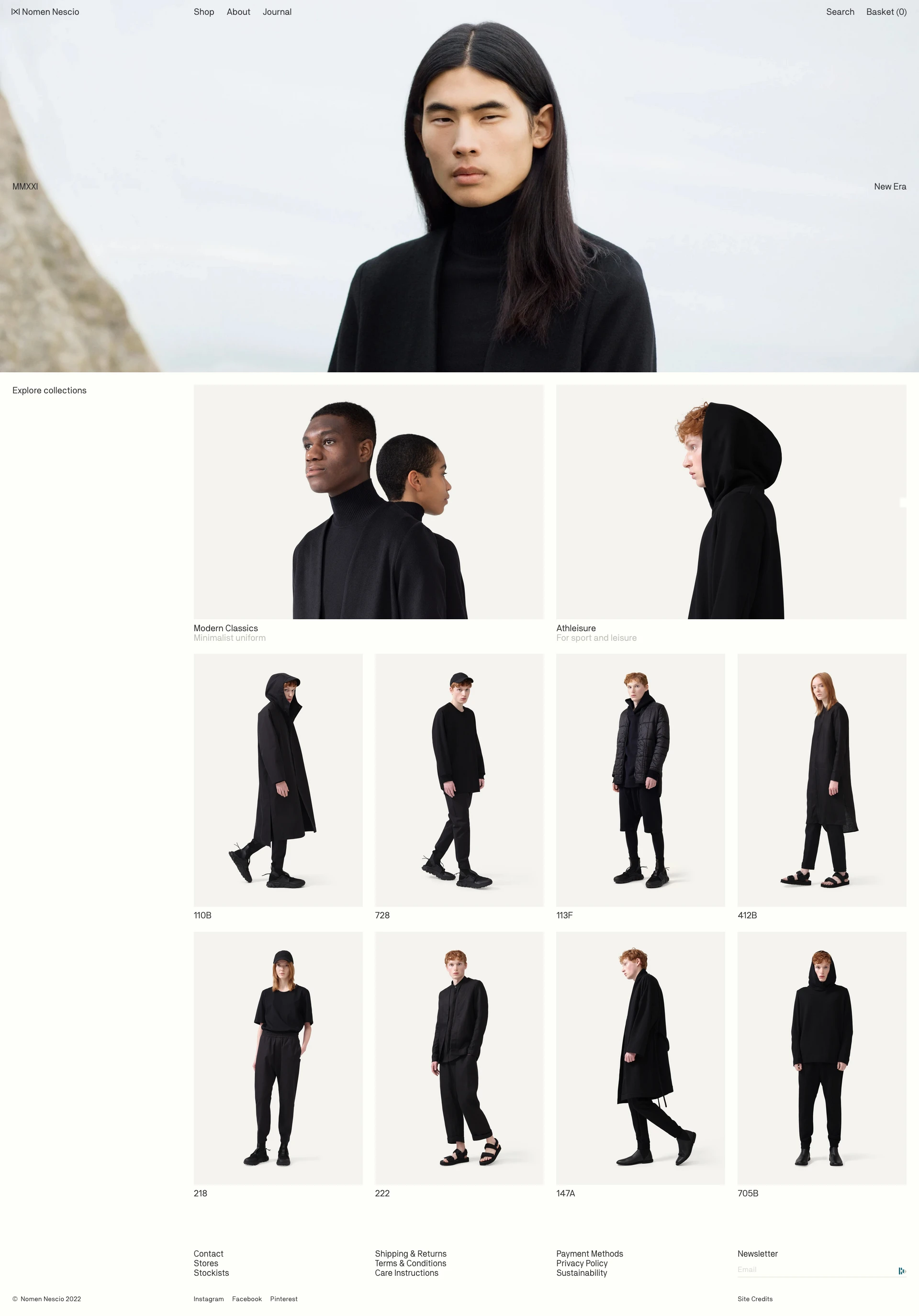 Nomen Nescio Landing Page Example: Nomen Nescio is a minimalistic unisex clothing label based in Helsinki, Finland.