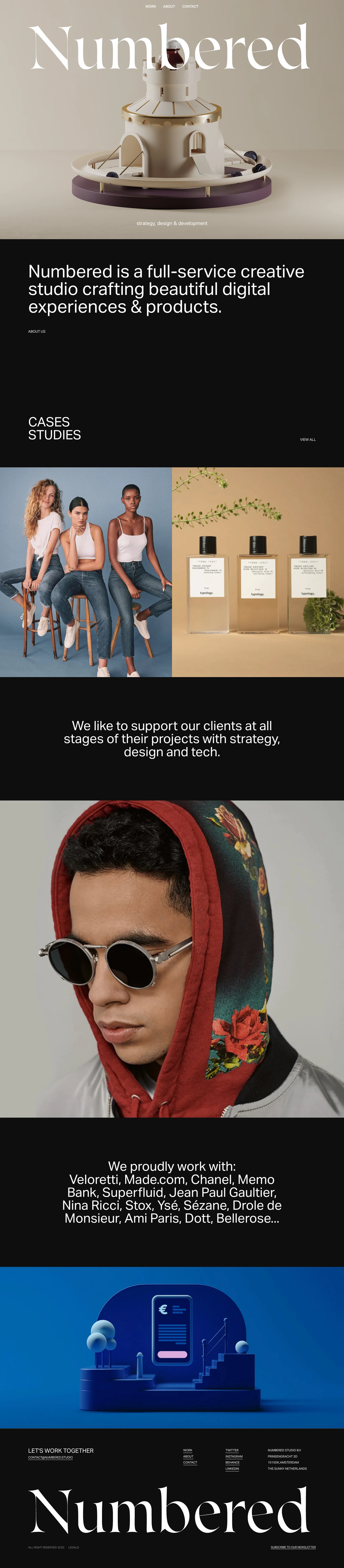 Numbered Studio Landing Page Example: Numbered is a full-service creative studio working with fashion, tech & lifestyle brands. We like to support our clients at all stages of their projects with strategy, design and tech.