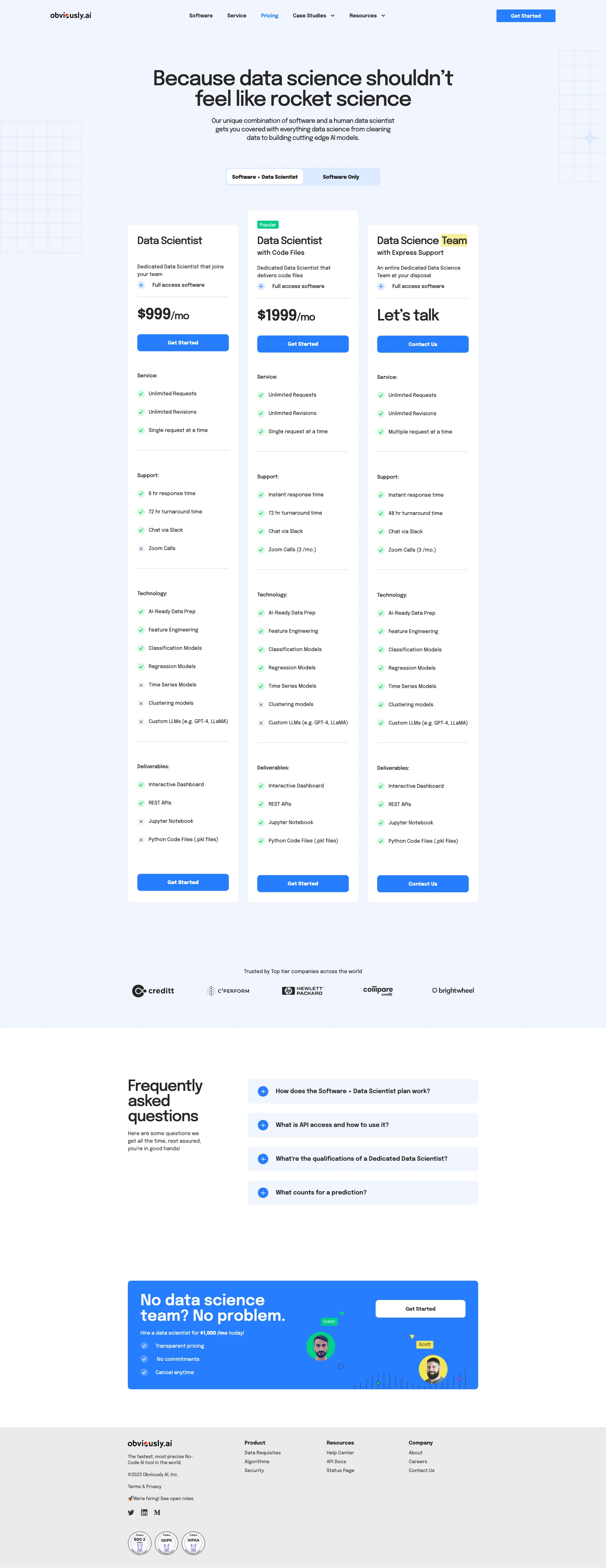 Obviously AI Landing Page Example: The fastest, most precise no-code AI tool ever. Turn AI into ROI by going from raw data to industry leading predictive models in minutes, not months.