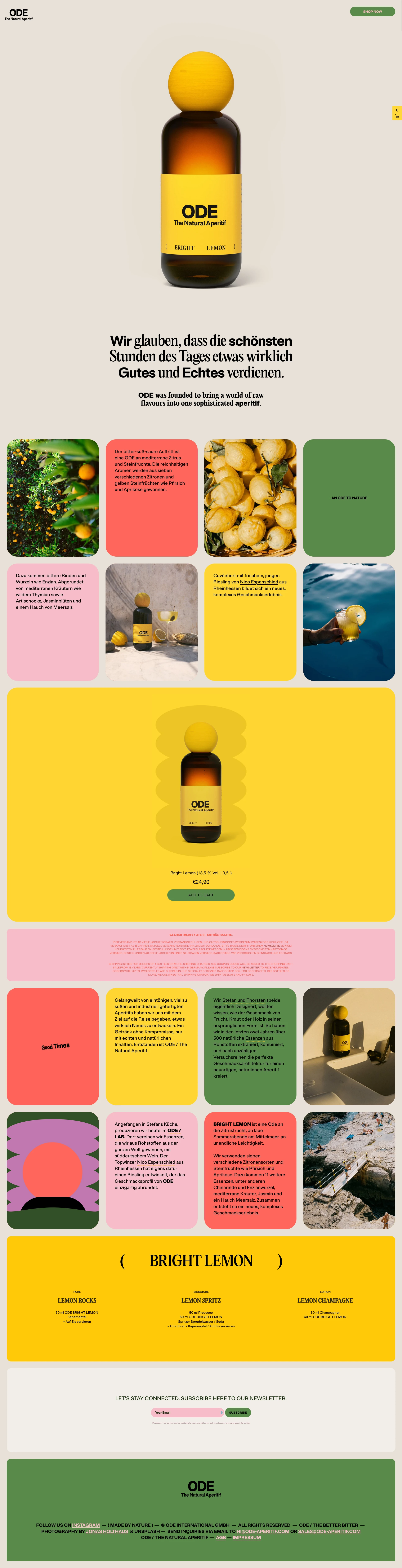 ODE Landing Page Example: ODE was founded to bring a world of raw flavours into one sophisticated aperitif.