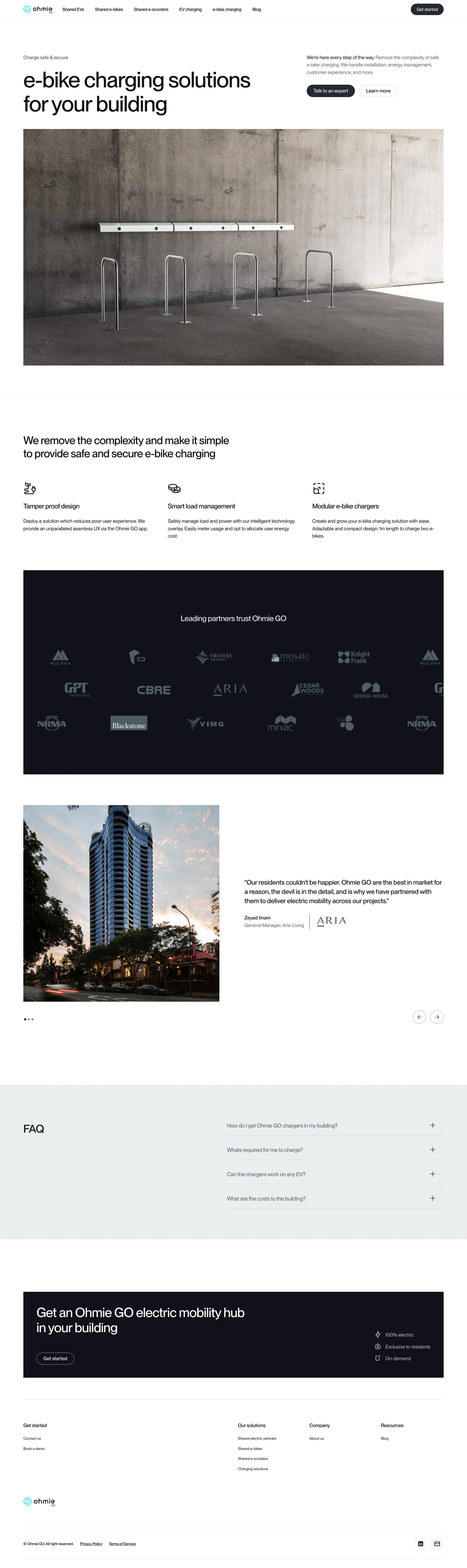 Ohmiego Landing Page Example: Ohmie GO’s platform provides a suite of solutions to help buildings get EV ready. These are delivered to residents as a premium end-to-end managed service and amenity - An intelligent way to get EV ready with one seamless experience.