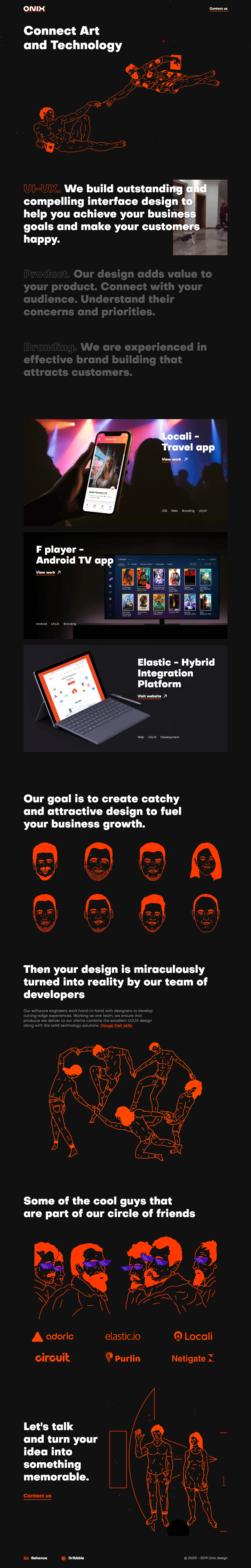 Onix Design Landing Page Example: A team of talented designers in love with creating brand identities, logos, websites, illustrations and animations