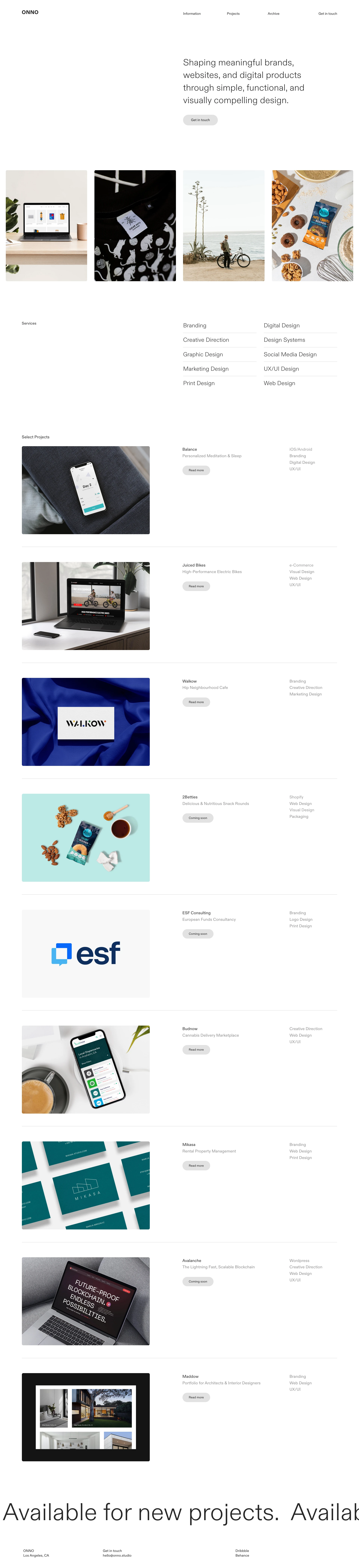 ONNO Landing Page Example: Digital & Brand Design Studio. Shaping meaningful brands, websites, and digital products through simple, functional, and visually compelling design.