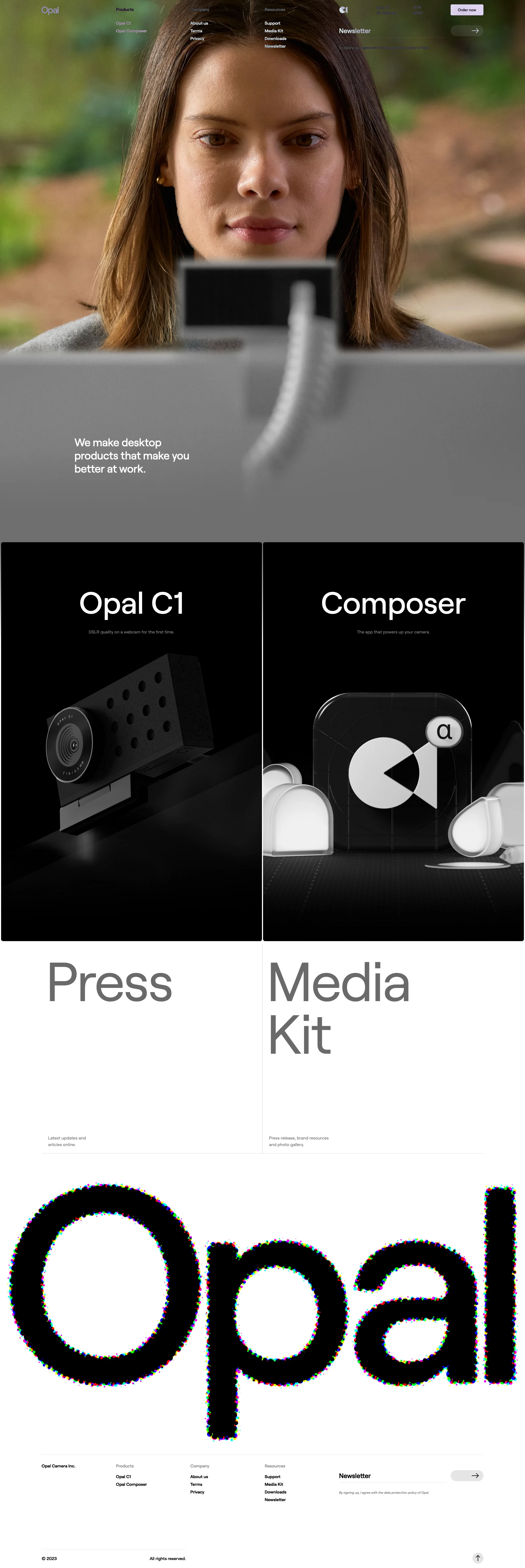 Opal Camera Inc Landing Page Example: Opal makes it easy to look and sound professional on video calls. We built the Opal C1, the first professional camera and Composer, the best video editing camera software companion.