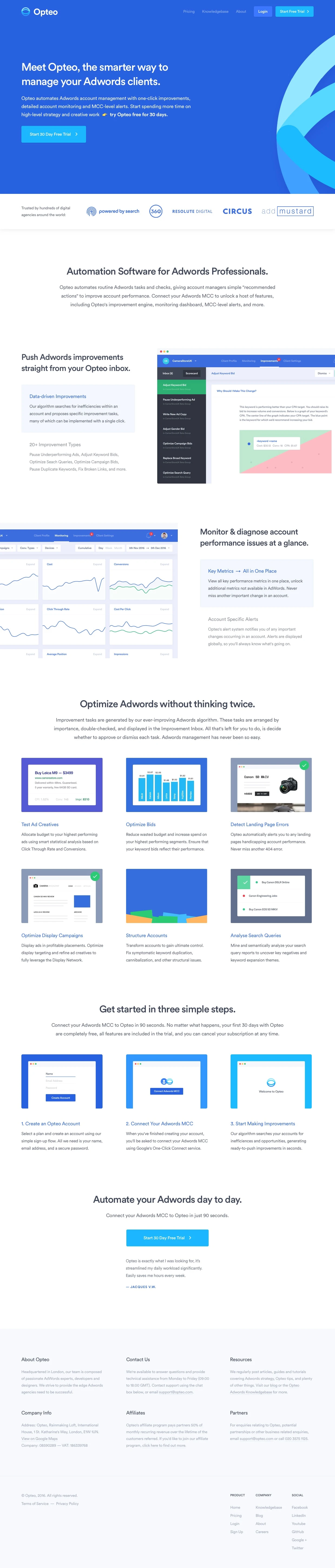 Opteo Landing Page Example: The smarter way to manage your Adwords clients