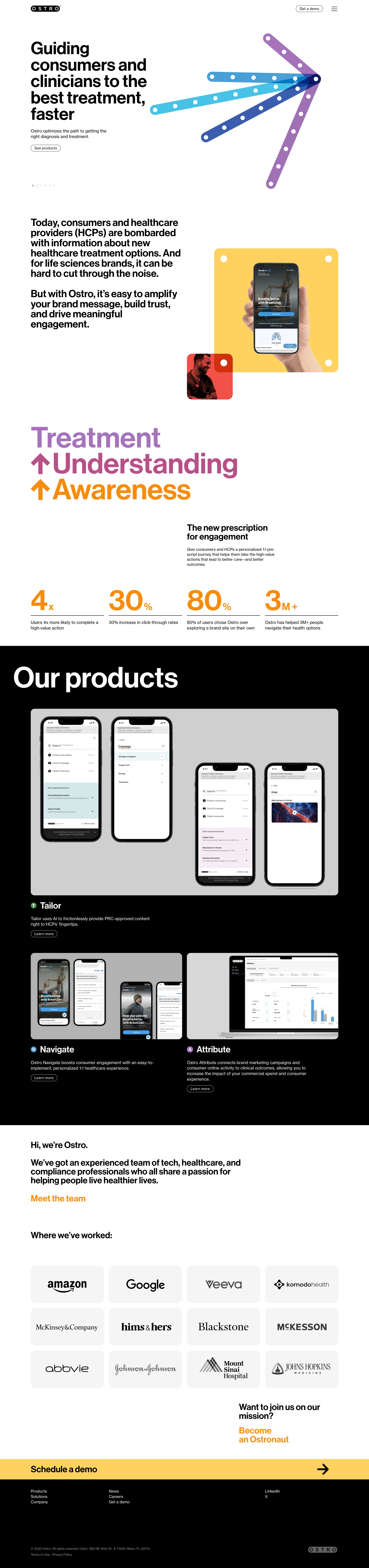 Ostro Landing Page Example: Get to well sooner. Ostro helps consumers and clinicians get the information they need for faster, more sustainable health outcomes.