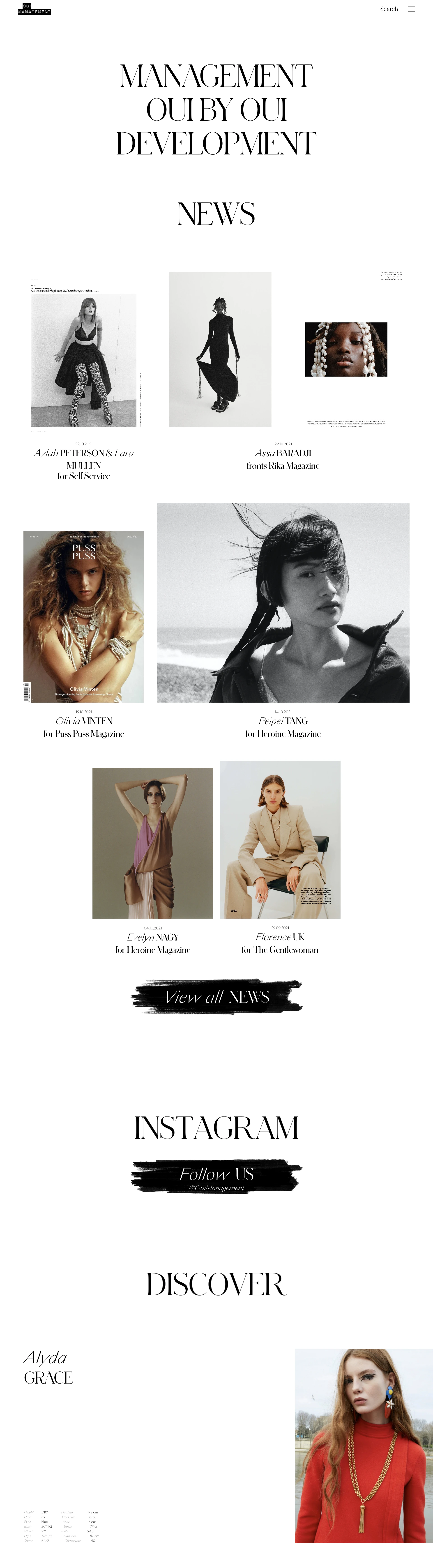 Oui Management Landing Page Example: Oui Management is a model management agency based in Paris.