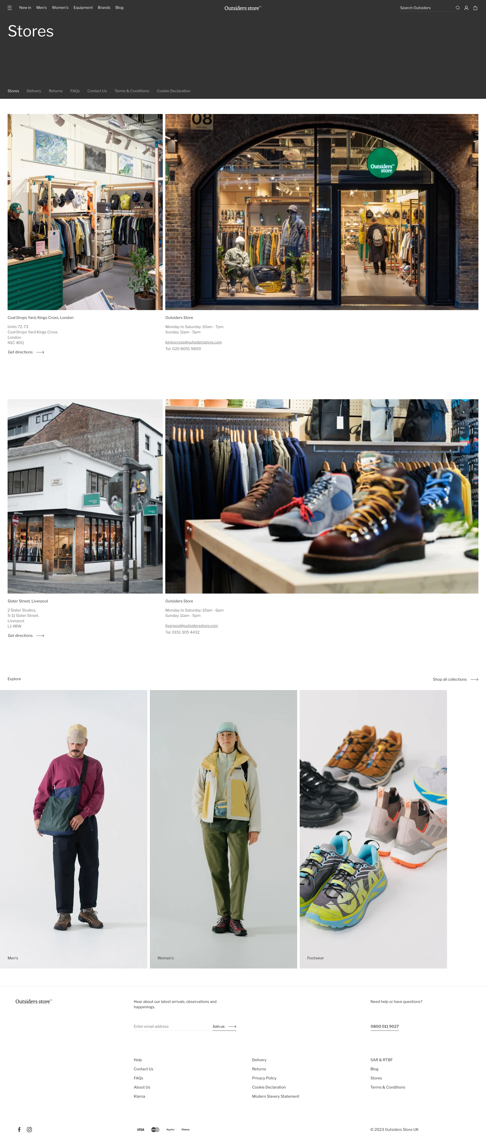 Outsiders Store Landing Page Example: Explore the latest functional clothing, footwear and equipment for both men & women.