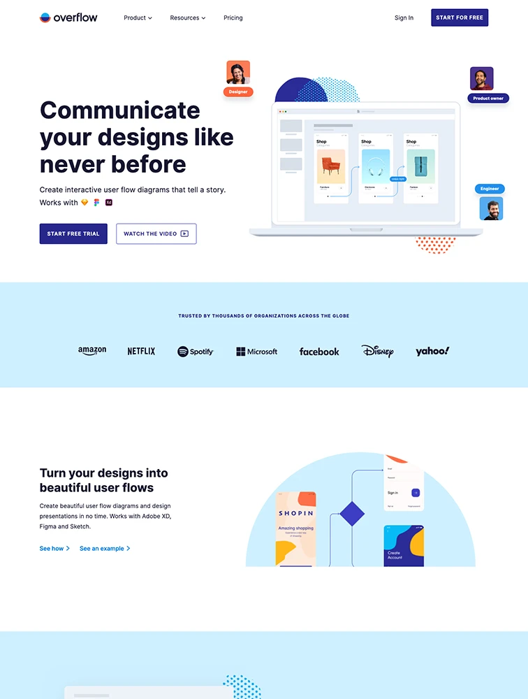Overflow website design - Lapa Ninja