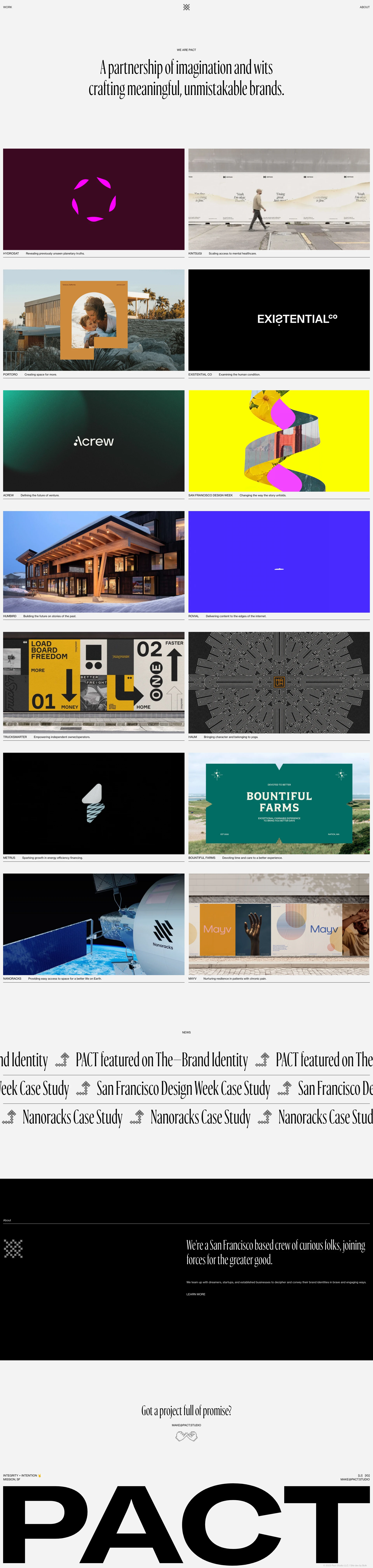 PACT Landing Page Example: A partnership of imagination and wits crafting meaningful, unmistakable brands.