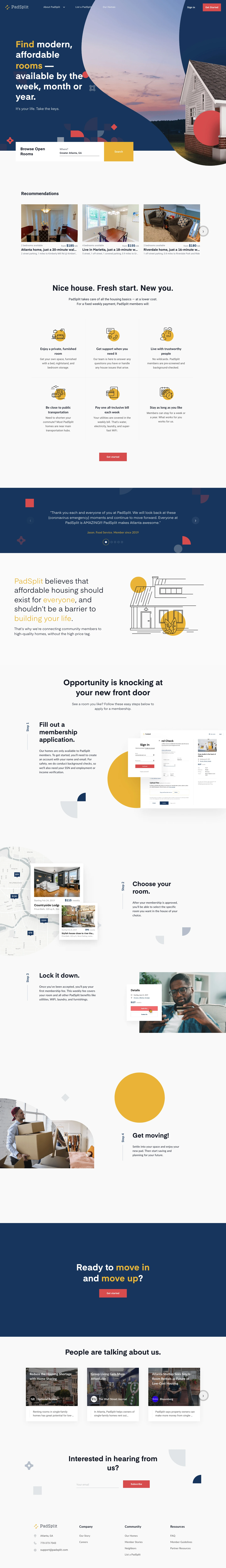 PadSplit Landing Page Example: Find modern, affordable rooms — available by the week, month or year. It's your life. Take the keys.