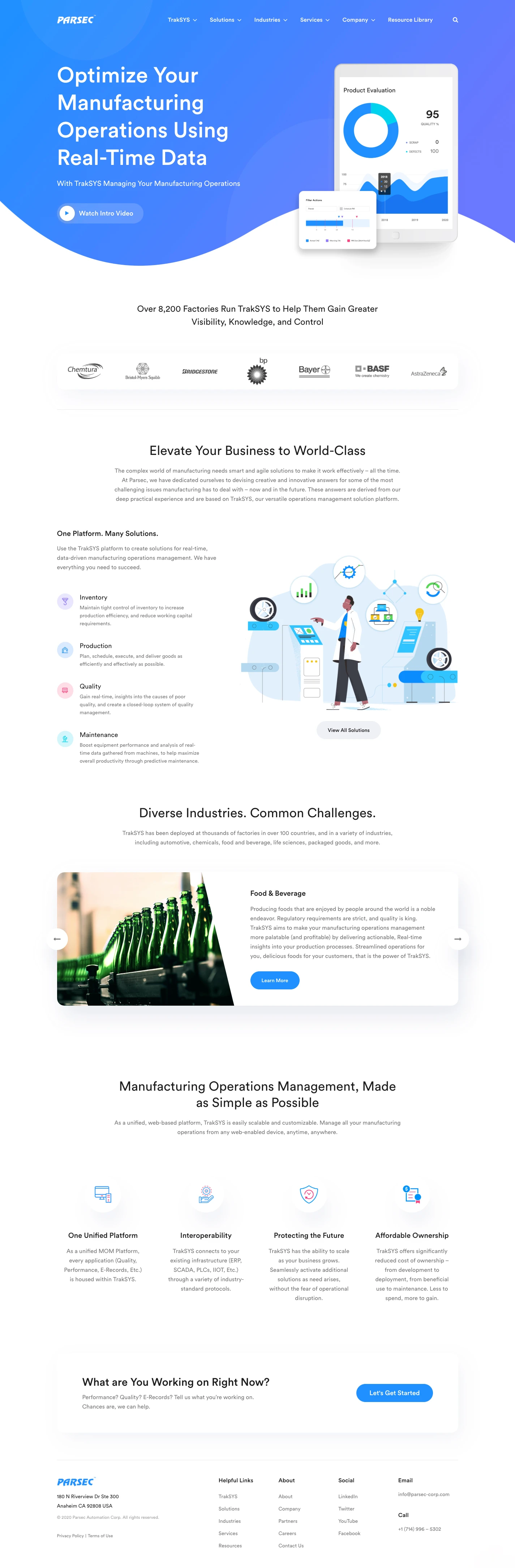 Parsec Landing Page Example: Optimize your manufacturing operations using real-time data. At Parsec we are on a mission to help make your manufacturing operations as simple as possible, by giving you greater visibility, knowledge, and control.