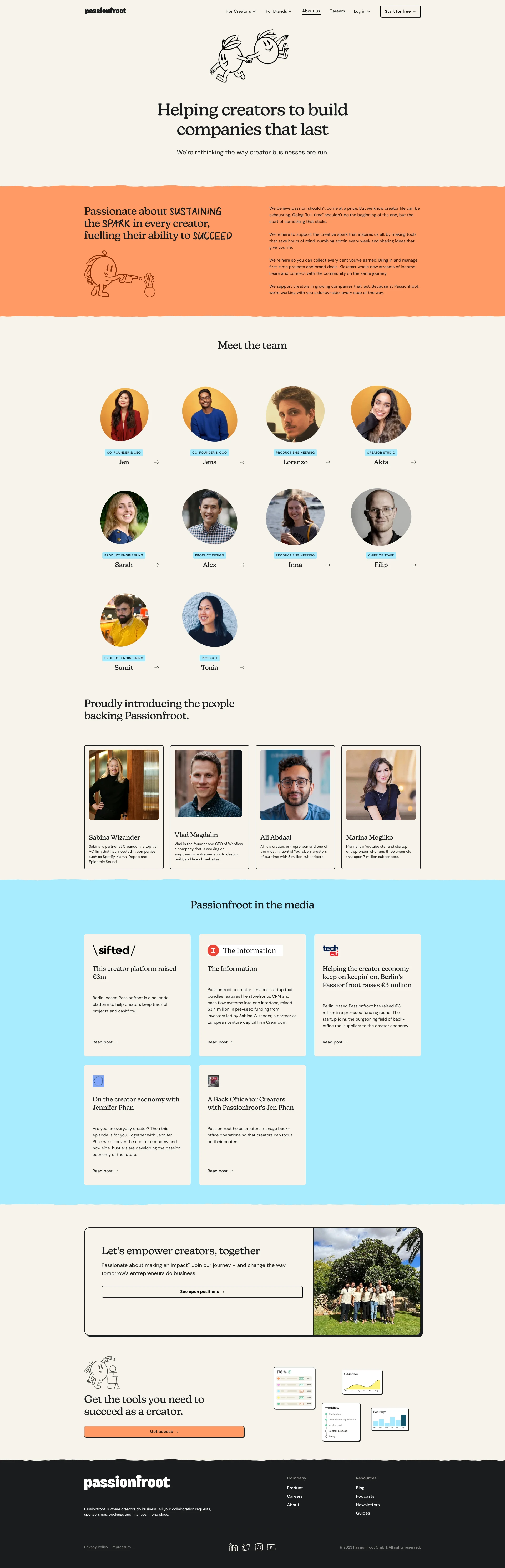 Passionfroot Landing Page Example: Passionfroot lets you handle sponsorships, collaboration requests, bookings, and payments – in one single place. Stop feeling overwhelmed by the opportunities. Start seizing them.