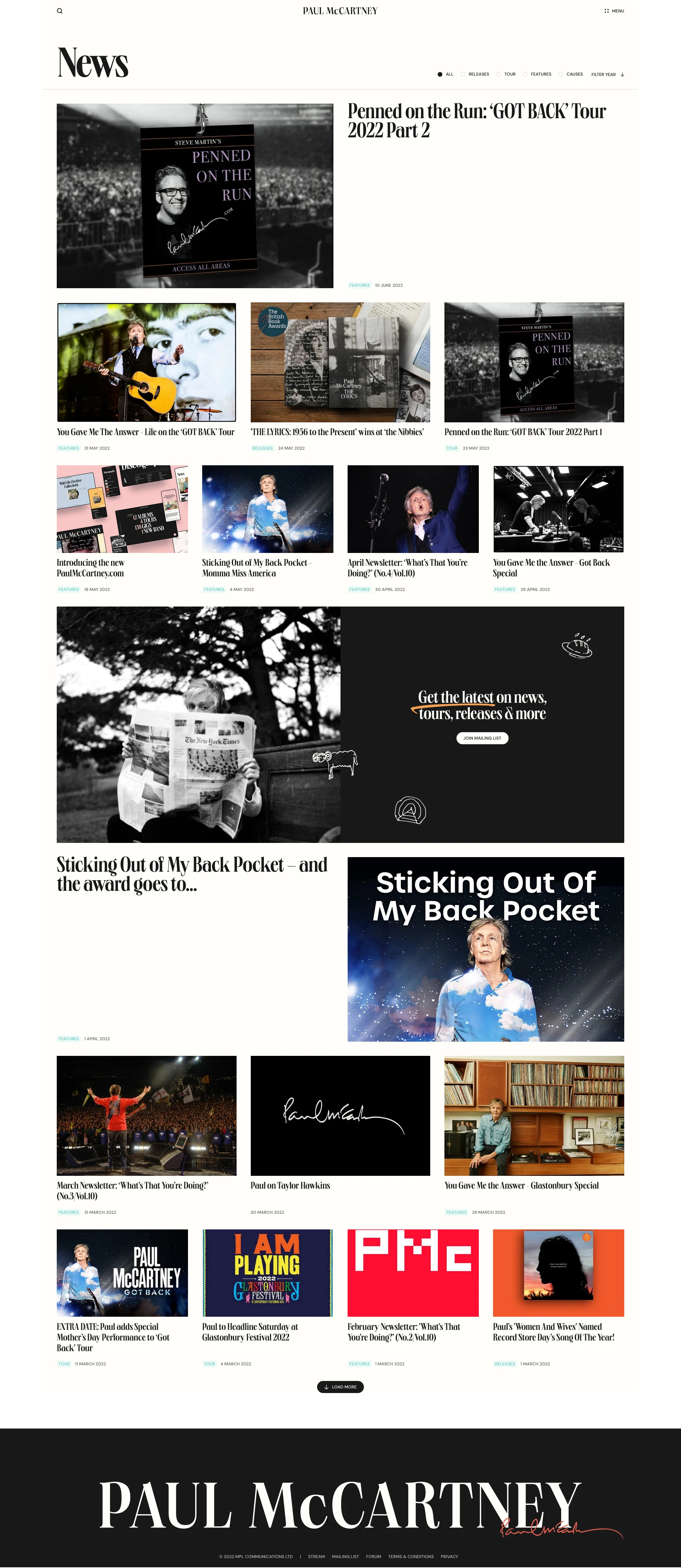 Paul McCartney Landing Page Example: Explore Paul McCartney’s life and career, decade by decade, from the 1970s onwards