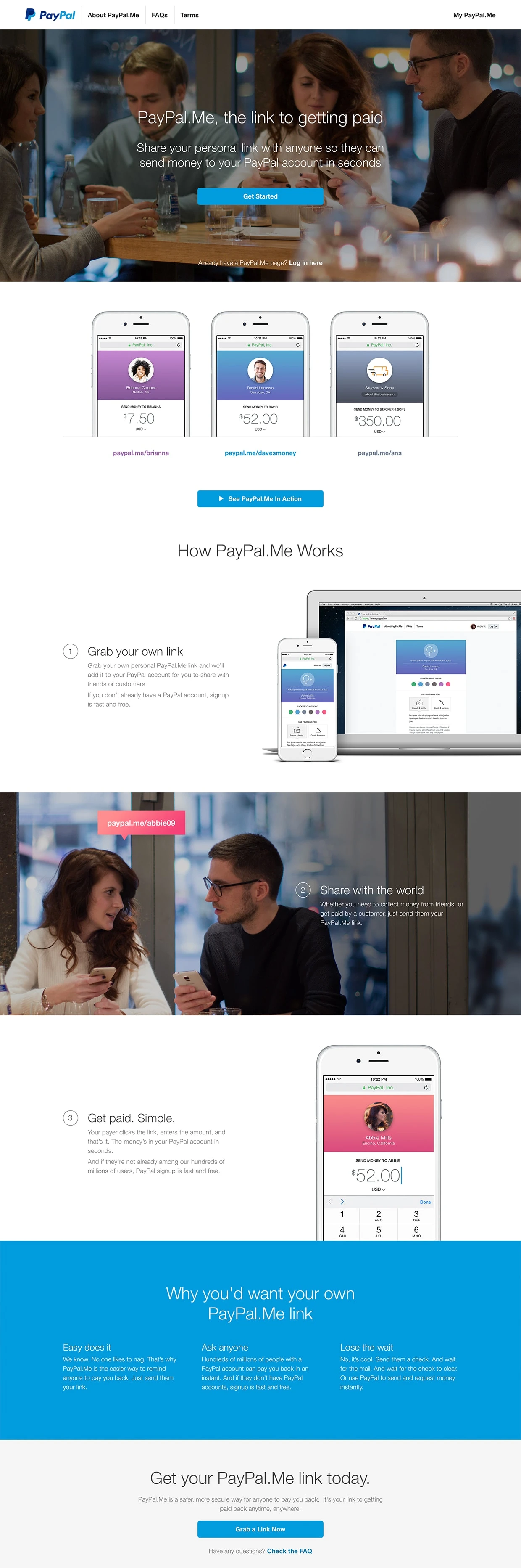PayPal.Me Landing Page Example: The link to getting paid