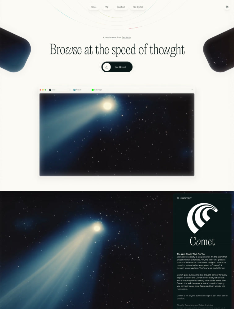 Perplexity Comet Landing Page Example