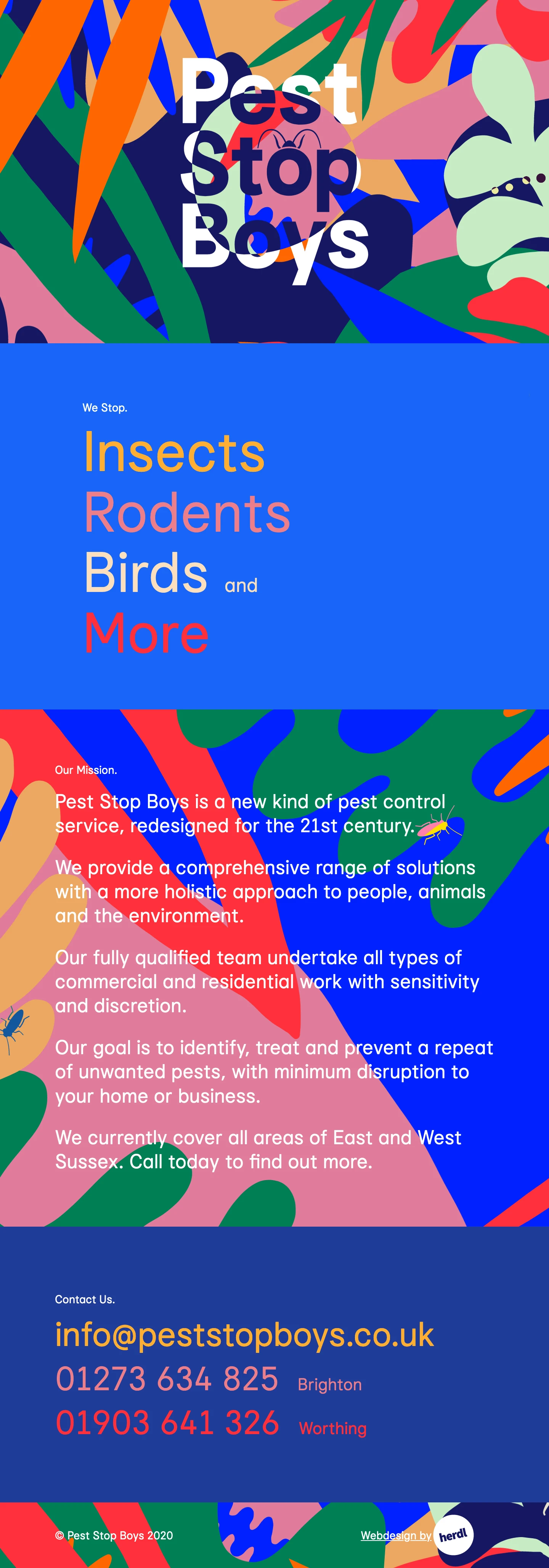 Pest Stop Boys Landing Page Example: A new type of pest control company with a more holistic approach to people, animals and the environment.