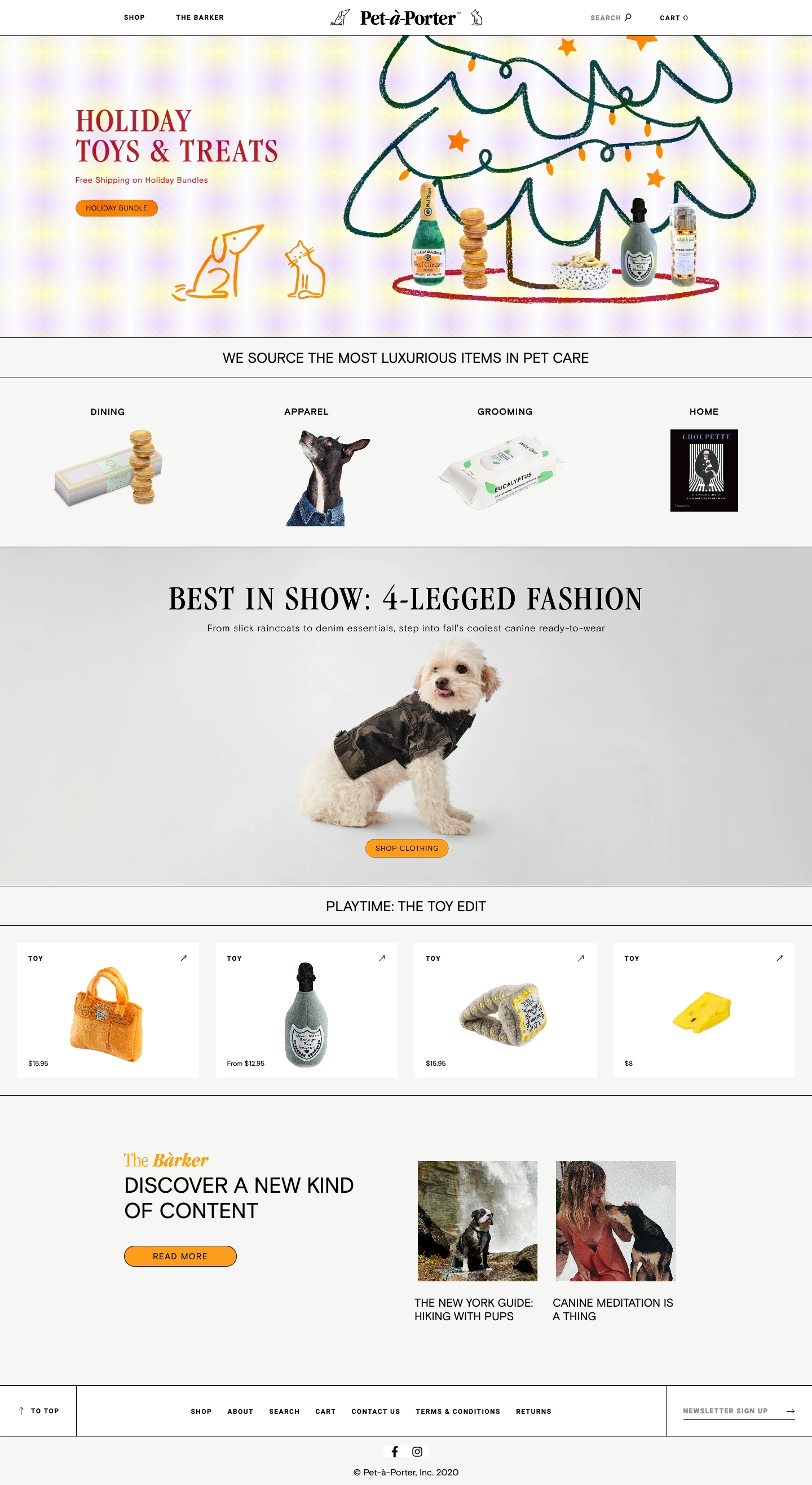 Pet-à-Porter Landing Page Example: Shop Pet-à-Porter for curated designer dog and cat goods ranging from treats, toys, grooming, collars, leashes and more.