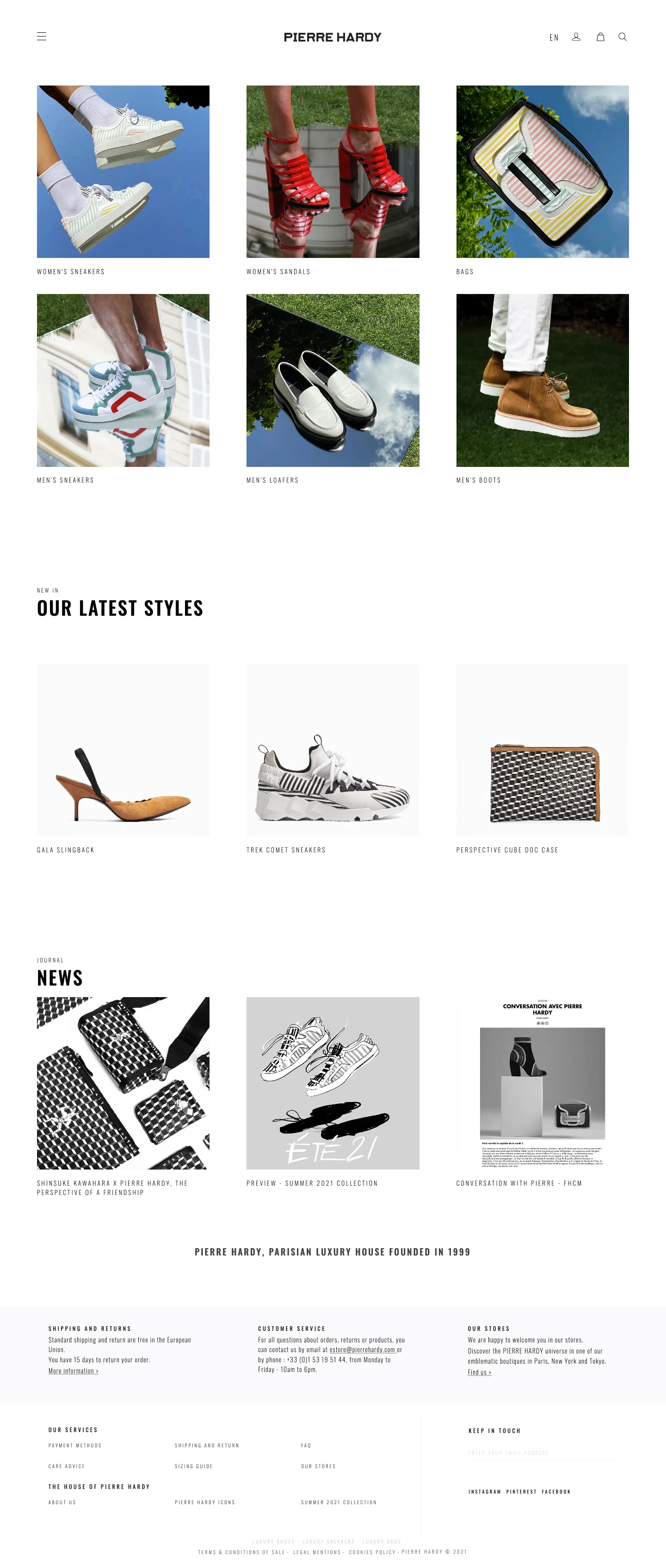 Pierre Hardy Landing Page Example: Explore the universe of Pierre Hardy and discover the creations of the French designer. Shoes, bags & accessories for men & women.