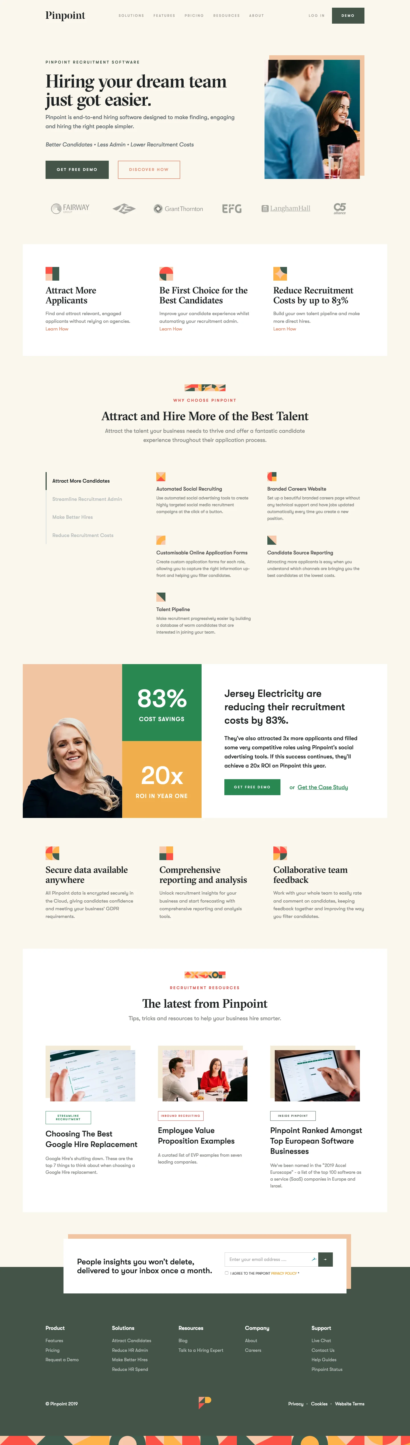 Pinpoint Landing Page Example: Pinpoint is end-to-end hiring software designed to make finding, engaging and hiring the right people simpler.