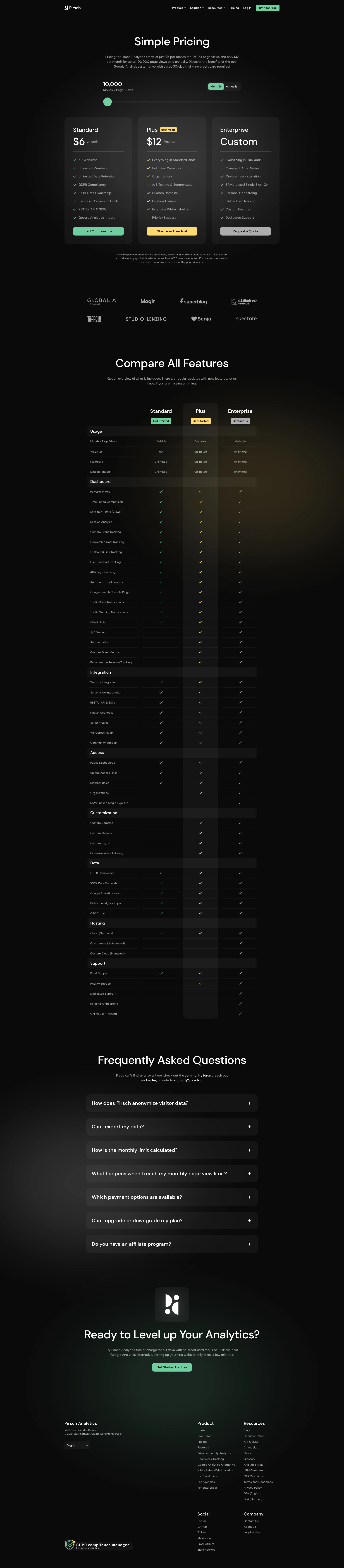 Pirsch Landing Page Example: Pirsch is a powerful, privacy-friendly, open-source alternative to Google Analytics — lightweight, cookie-free, and easily integrated into any website or app.