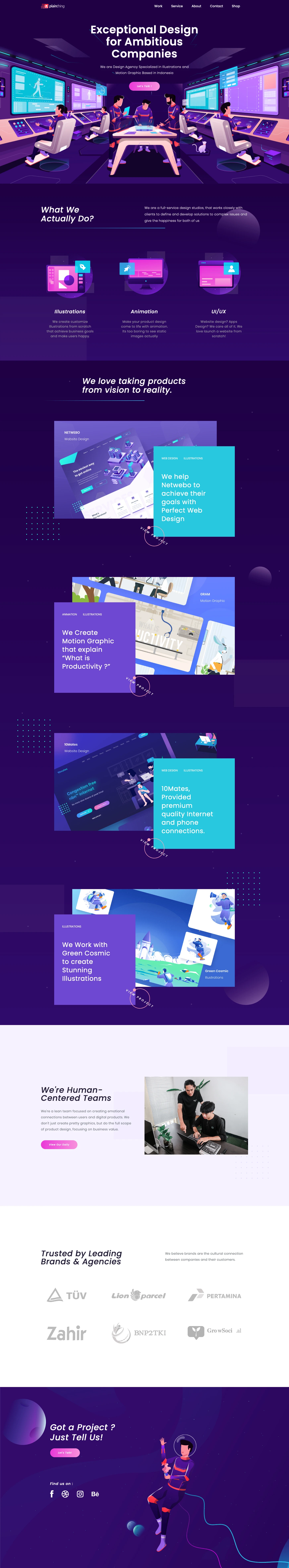 Plainthing Studio Landing Page Example: We are Design Agency Specialized in Illustrations and Motion Graphic Based in Yogyakarta, Indonesia.