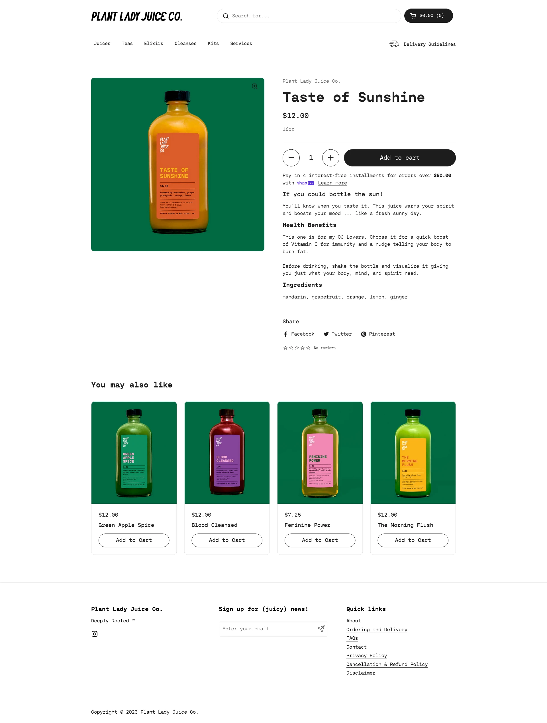 Plant Lady Juice Co Landing Page Example: Plant Lady Juice Co. sources product ingredients from our company garden and network of Georgia farmers. In addition to our libations, we provide wellness services, including our signature Wholistic Consultation.