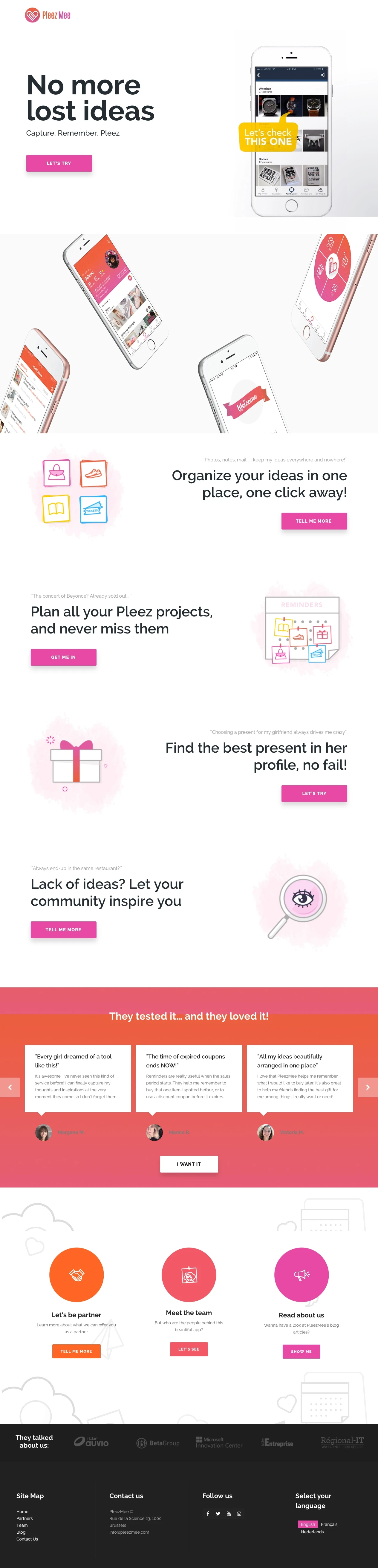 PleezMee Landing Page Example: Organize your ideas in one place, one click away!