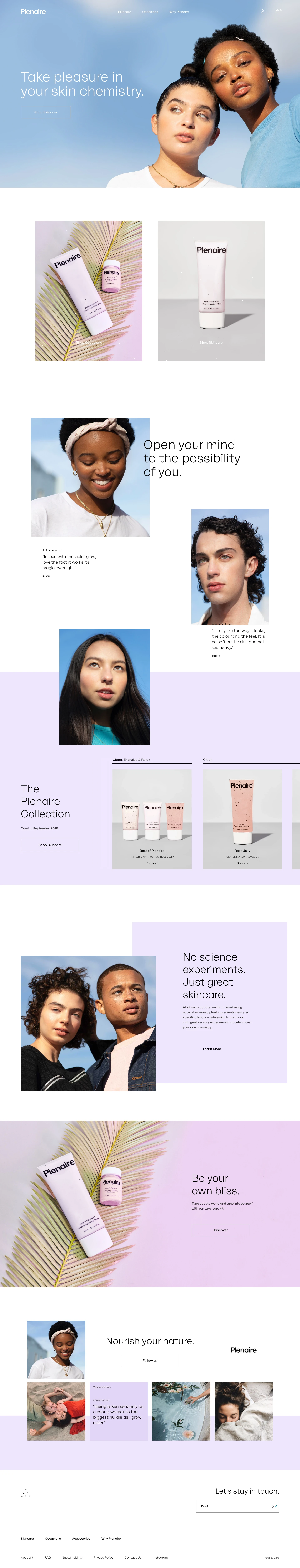 Plenaire Landing Page Example: Take pleasure in your skin chemistry. Skincare essentials that are as gentle as they are effective.