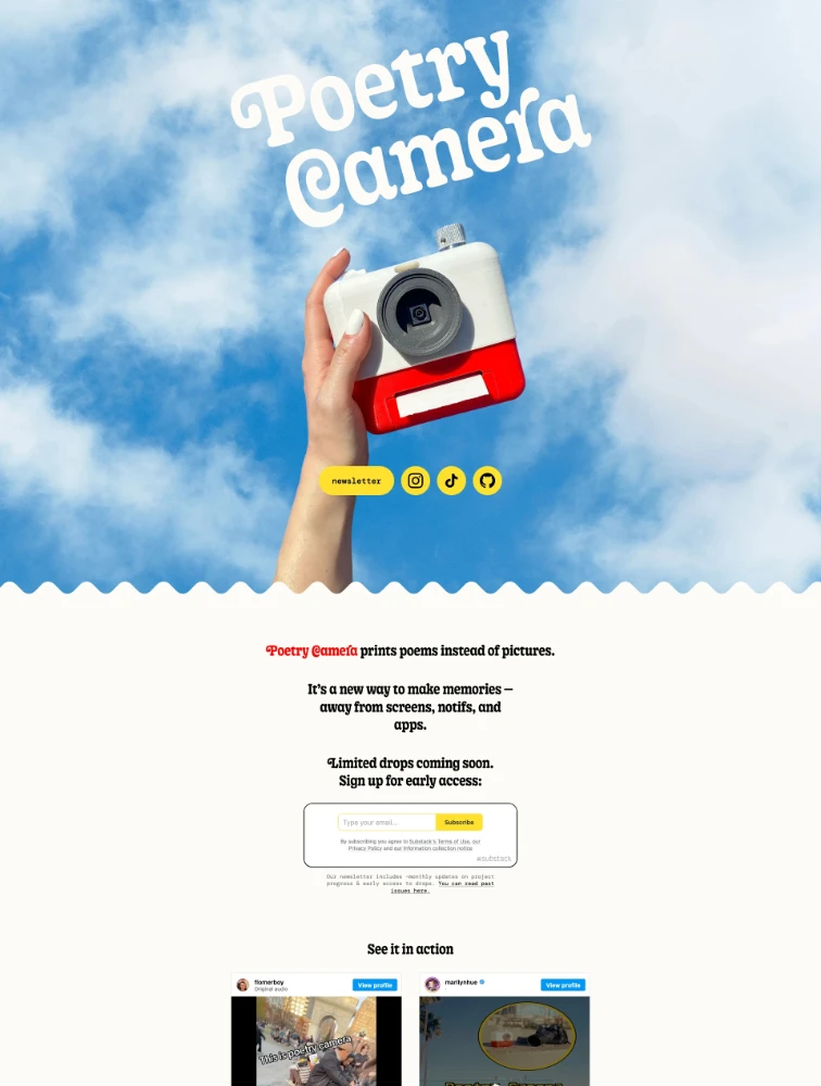Poetry Camera Landing Page Example