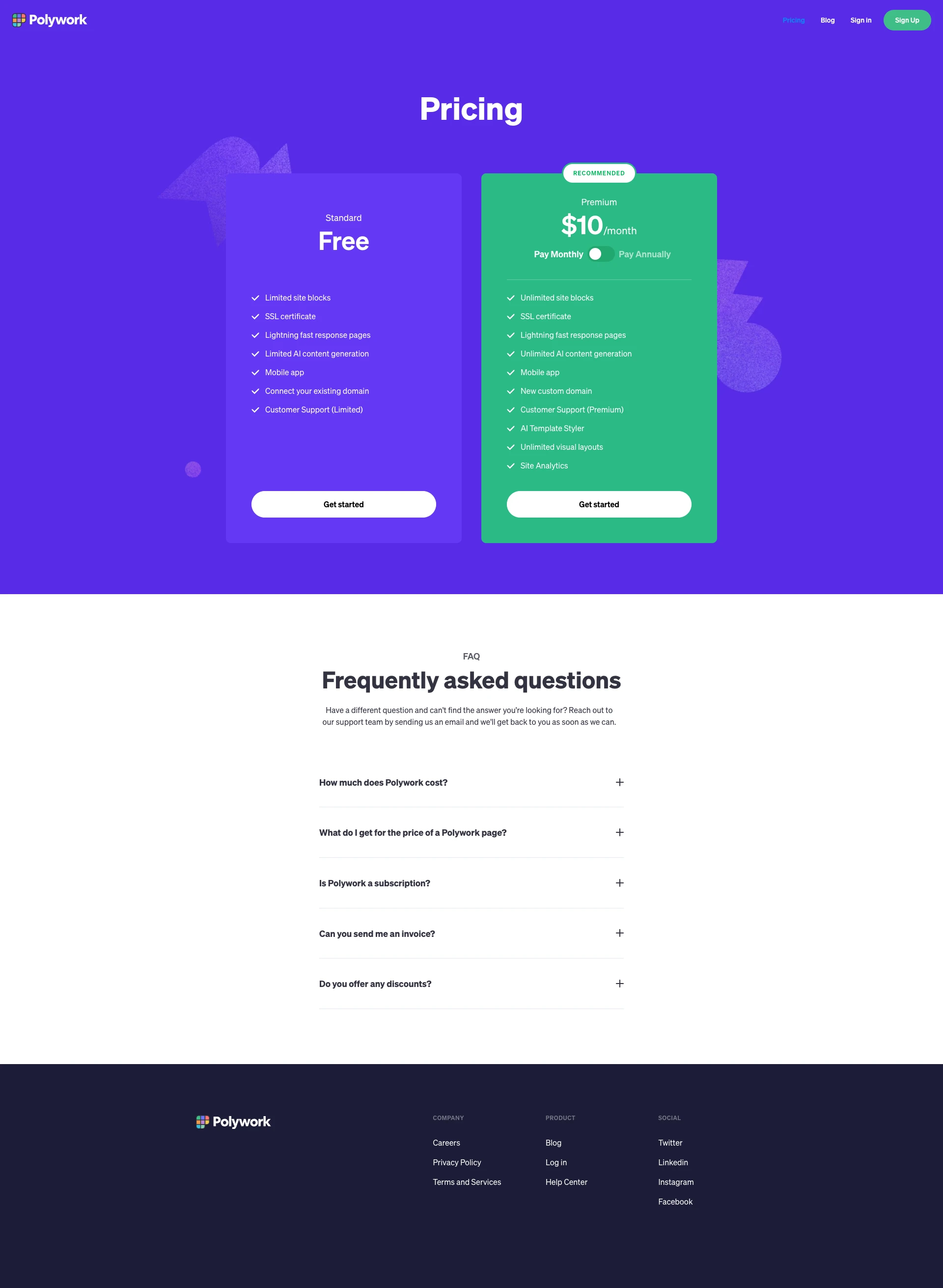 Polywork Landing Page Example: Create a personal website. You’re more than your 9-5. Create a personal website to tell your story, build your brand and make side income. Powered by AI.