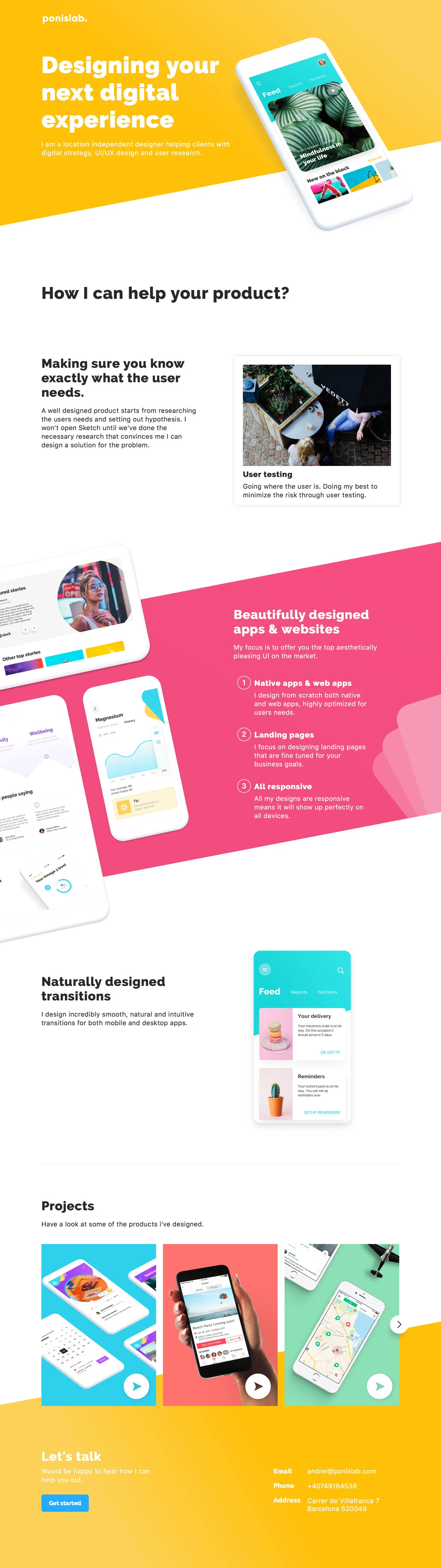 ponislab Landing Page Example: I am a location independent designer helping clients with digital strategy, UI/UX design and user research.