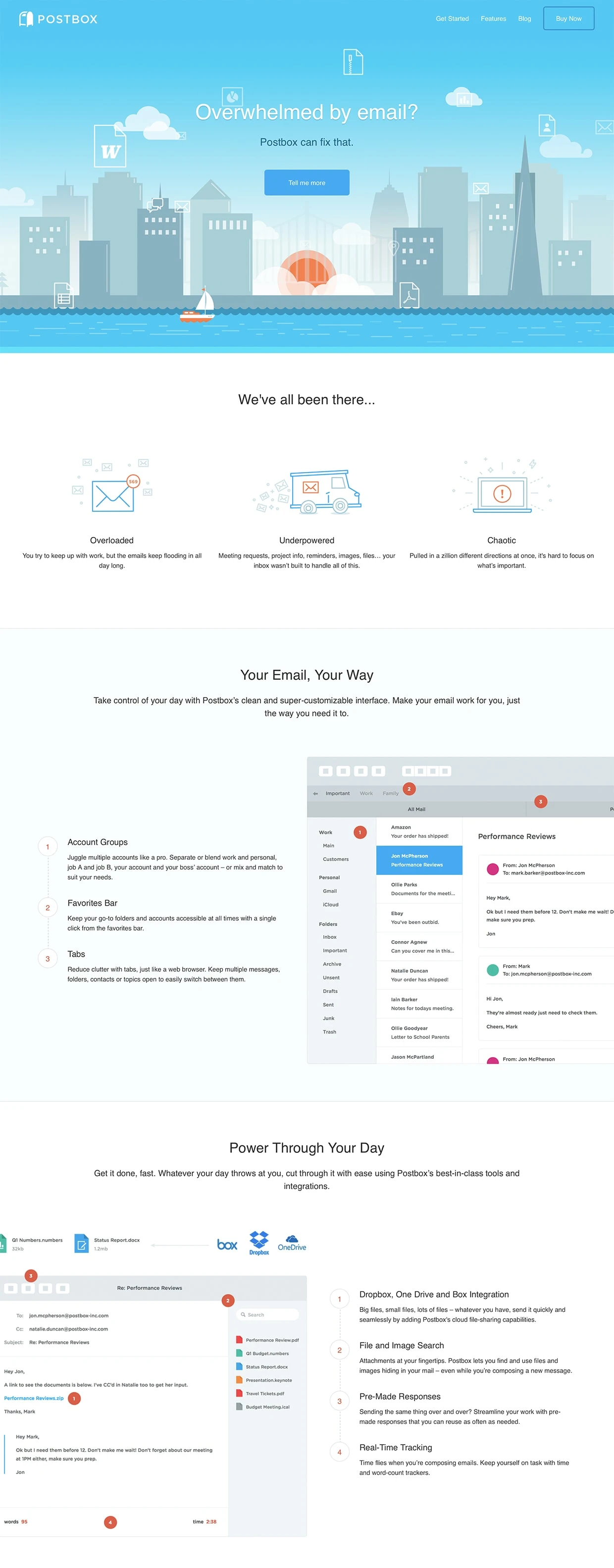Postbox Landing Page Example: Take control of your day with Postbox’s super-customizable interface. Make your email work for you, just the way you need it to.