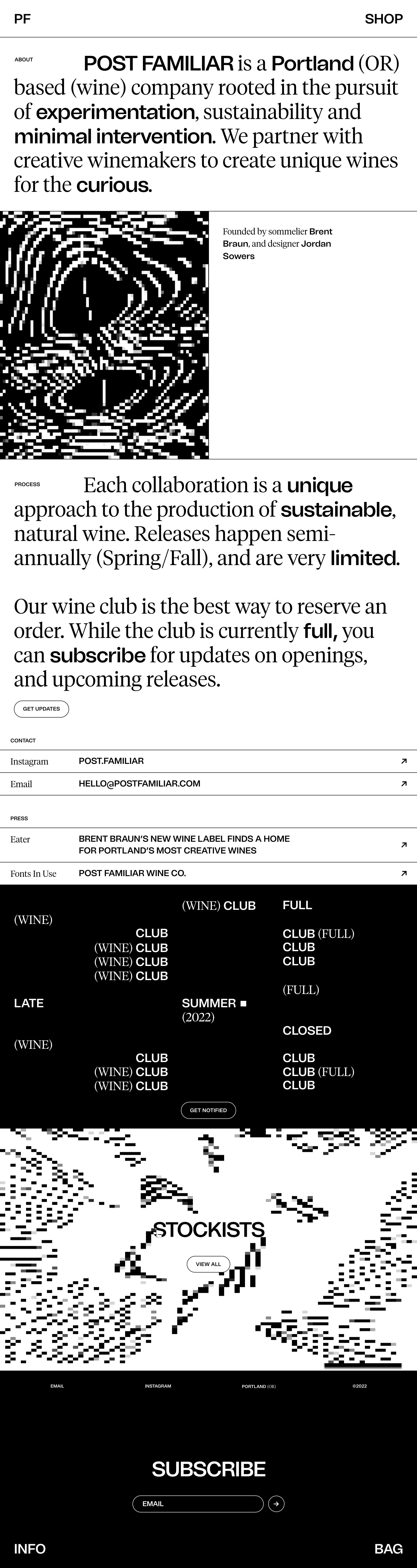 Post Familiar Wine Landing Page Example: A Portland, Oregon based wine company rooted in the pursuit of experimentation, sustainability and minimal intervention. We partner with creative winemakers to produce unique wines for the curious.